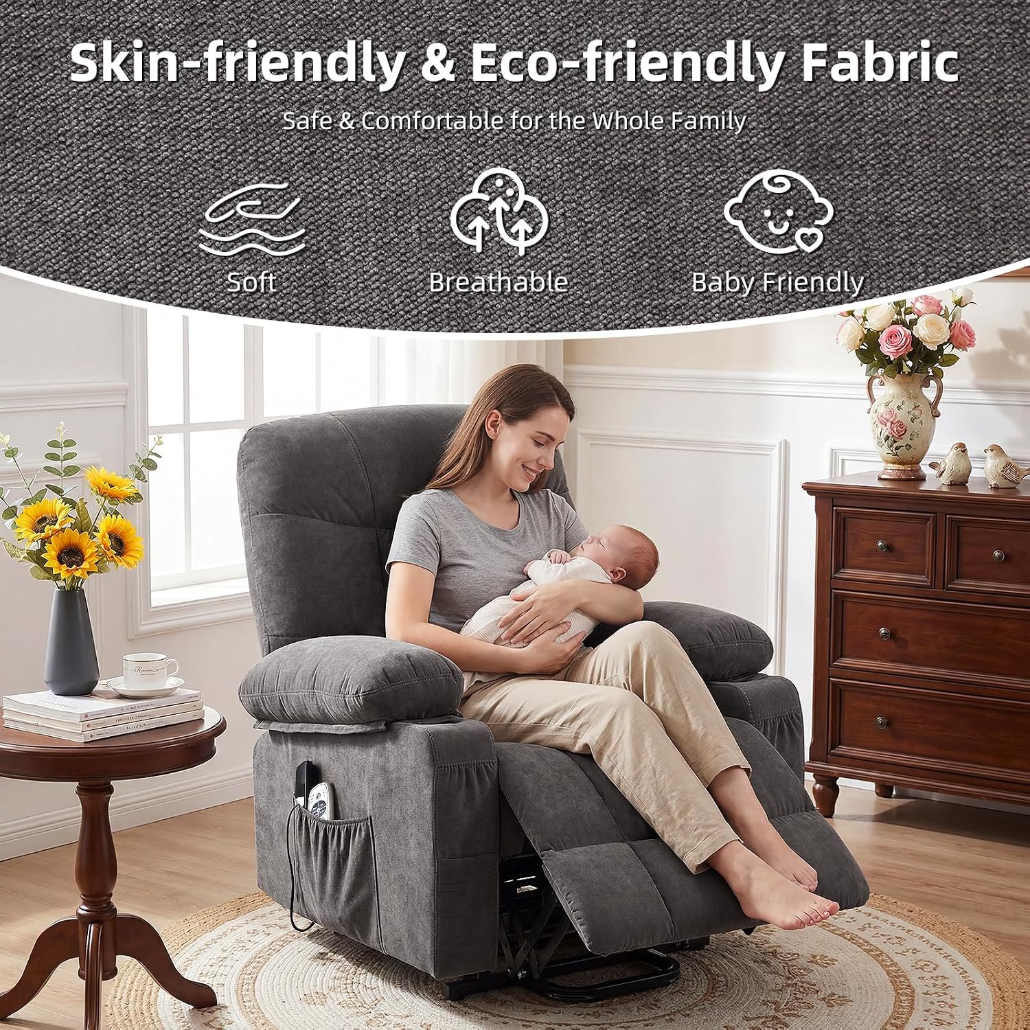 Power Lift Recliner Chair for Elderly with Vibration Massage and Lumbar Heating Electric Recliner Sofa with Cup Holders and USB Charge Port for Living Room Comfort - Image 4