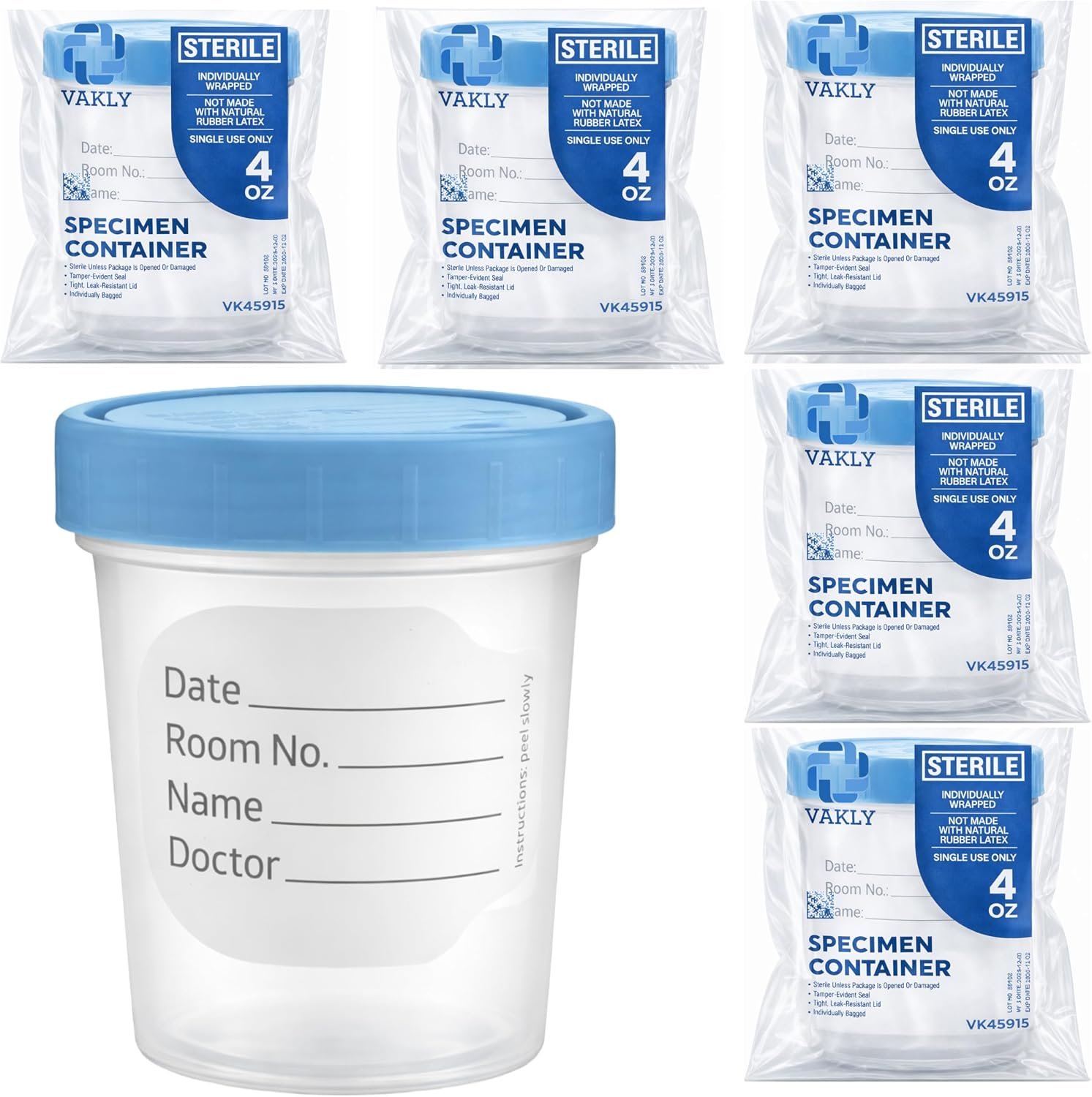 Vakly Sterile 4 oz Specimen Cups wi...