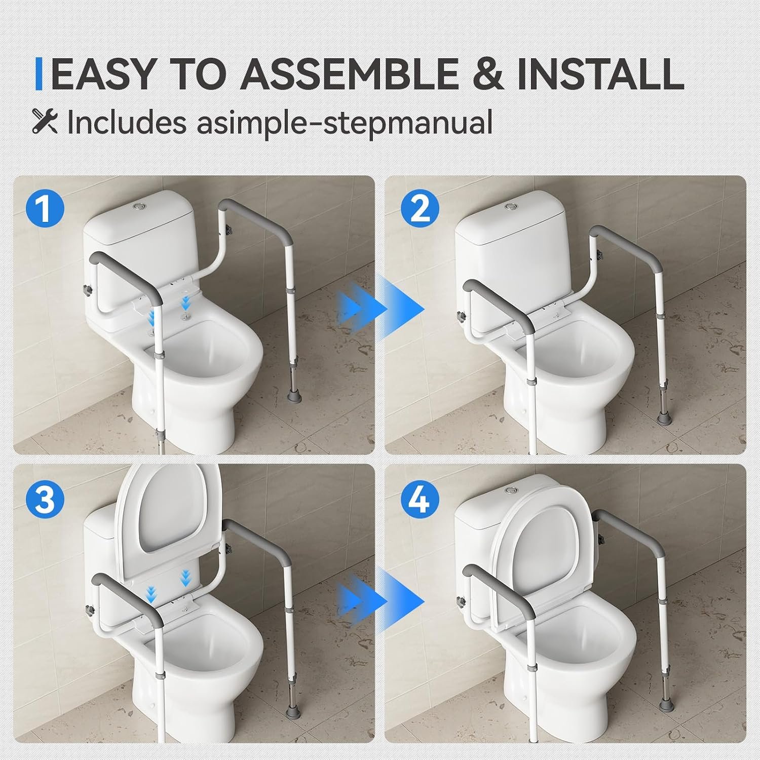 Loyoda Toilet Safety Rail, Adjustable Height & Width, 350 lbs for Seniors - Image 6