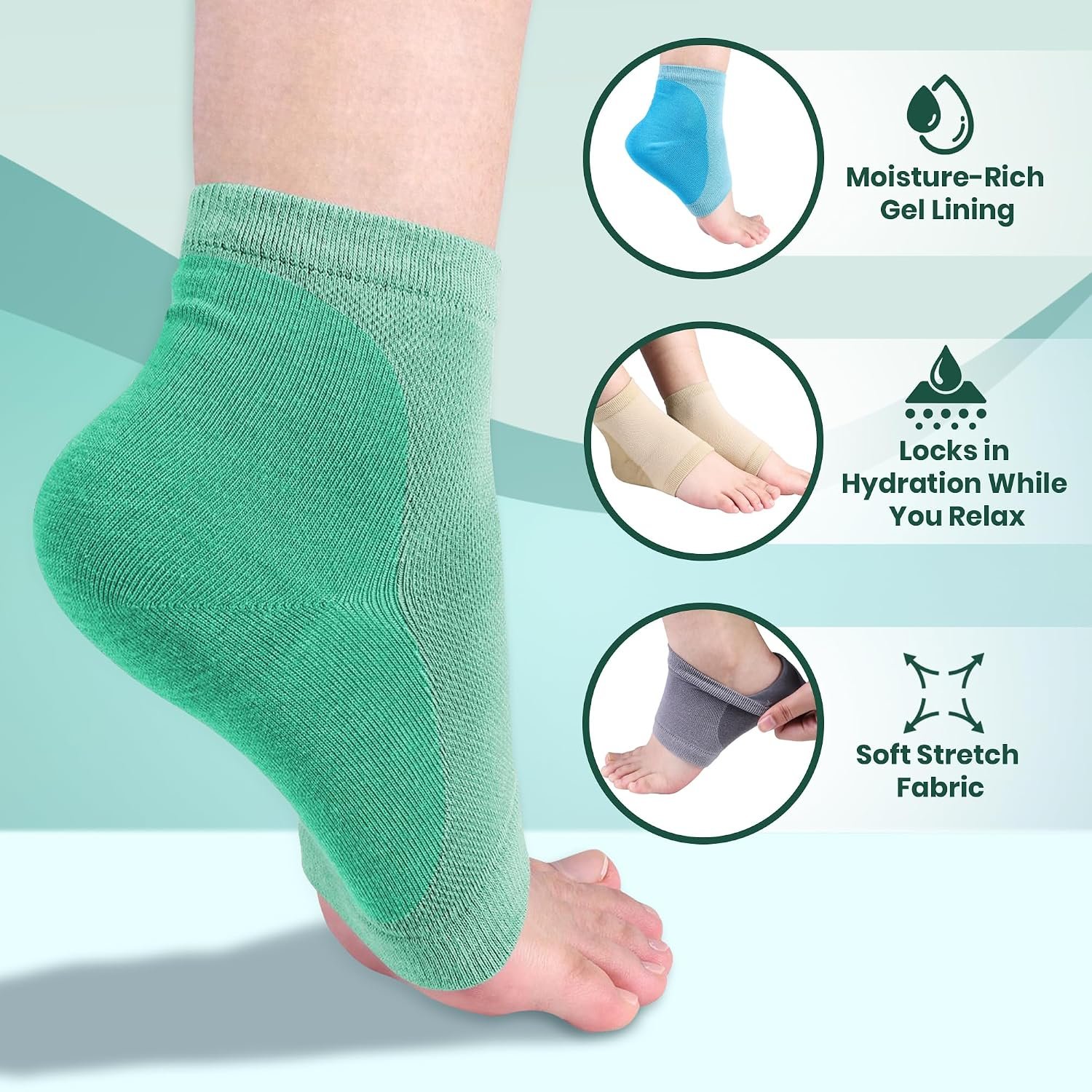 Moisturizing Socks for Dry Cracked Heel Treatment, 4-Pack Gel Heel Socks, Foot Care Spa & Pedicure Socks – Gifts for Women - Silicone Socks for Cracked Feet Repair & Overnight Hydration - Image 8