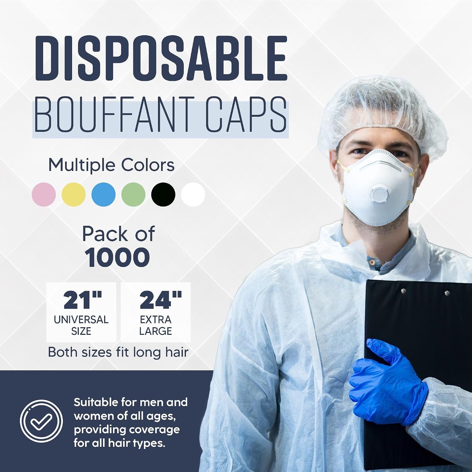 MEDICAL NATION 24" Disposable Bouffant Caps Hair Net | CASE OF 1000, BLUE | Non-Woven, Non-Pleated Hairnets | Perfect for Medical, Hospital, Labs, Nurse, Tattoo, Food Service, Cooking | Blue, Size 24" - Image 3