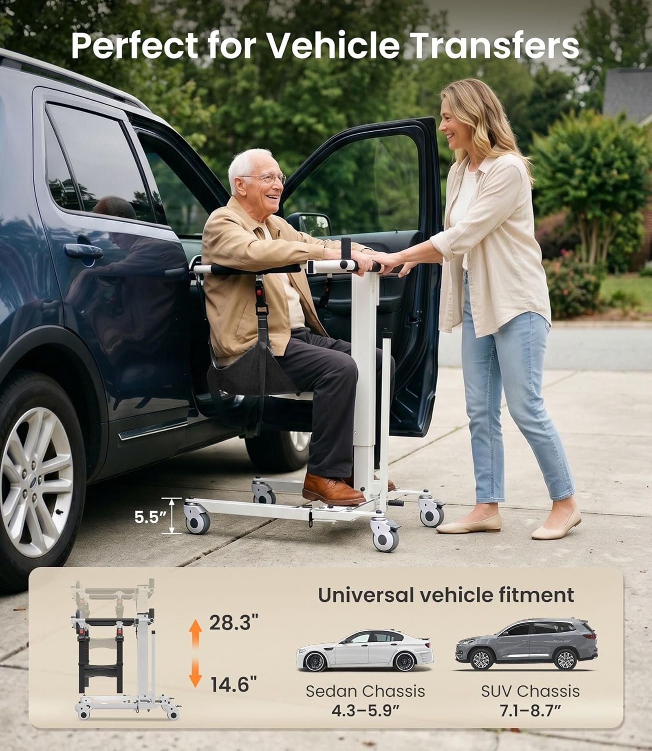 VOCIC Electric Transfer Lift for Car, Portable Folding Patient Lift Transfer Chair, Electric Assist Lift Aid for Seniors, Adults, AY06 - Image 2