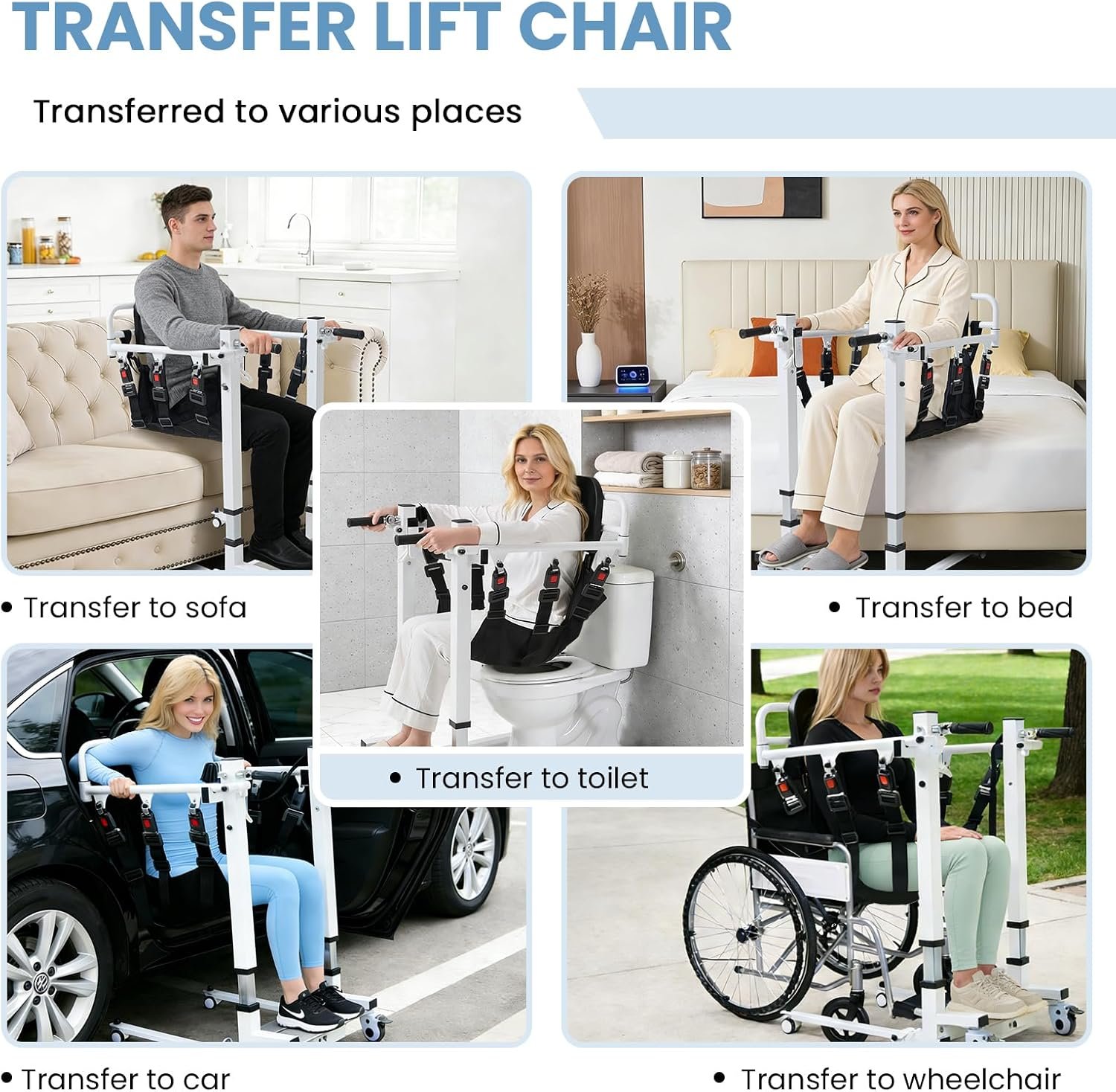 Electric Patient Lift Transfer Chair, Electric Transfer Lift for Car, Portable Folding Patient Lift for Home, Adjustable Height Bathroom Transfer Chairs for Seniors, Adults, Disabled - Image 4
