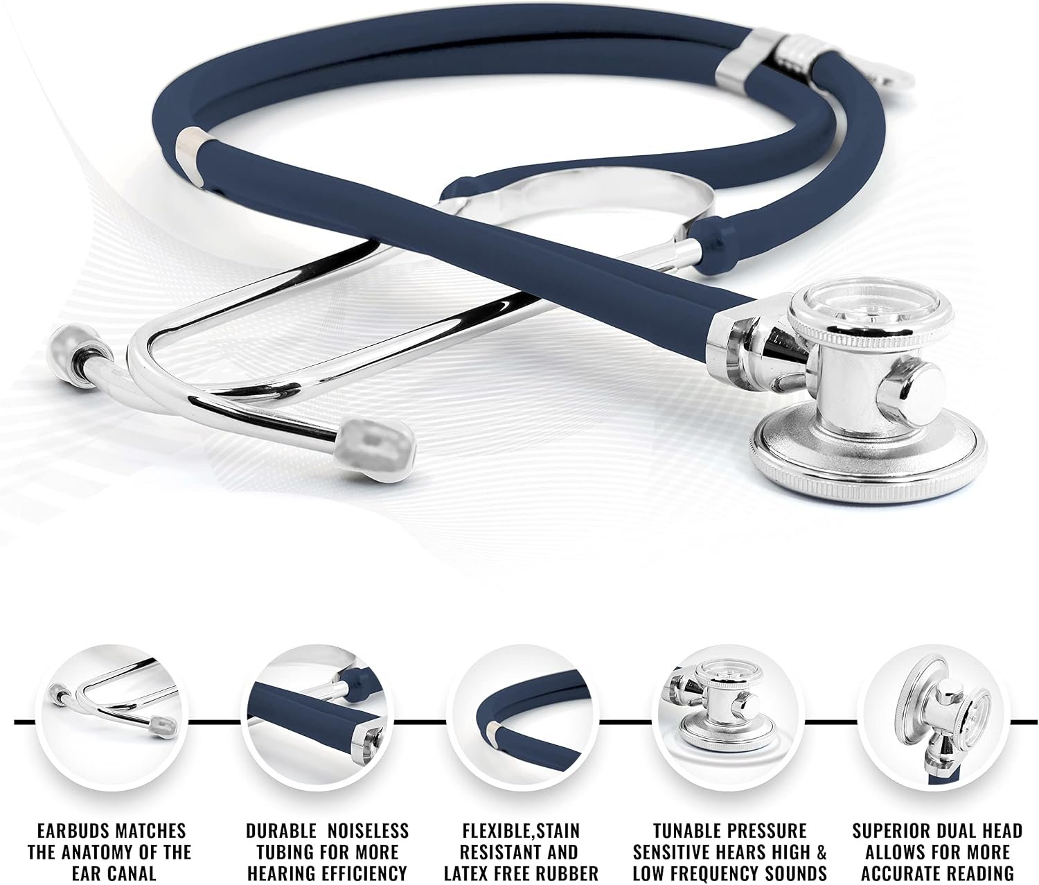 ASA TECHMED Nurse EMT Starter Pack Stethoscope, Blood Pressure Monitor and Trauma 7.5" EMT Shear Ideal Gift for Nurses, Medical Students, Firefighters, Police and Personal Use (Navy Blue) 4 Piece Set - Image 2