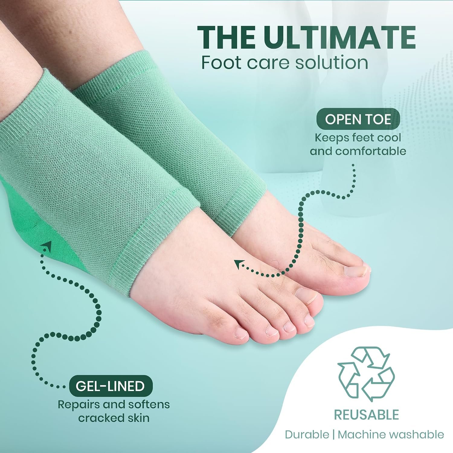 Moisturizing Socks for Dry Cracked Heel Treatment, 4-Pack Gel Heel Socks, Foot Care Spa & Pedicure Socks – Gifts for Women - Silicone Socks for Cracked Feet Repair & Overnight Hydration - Image 6