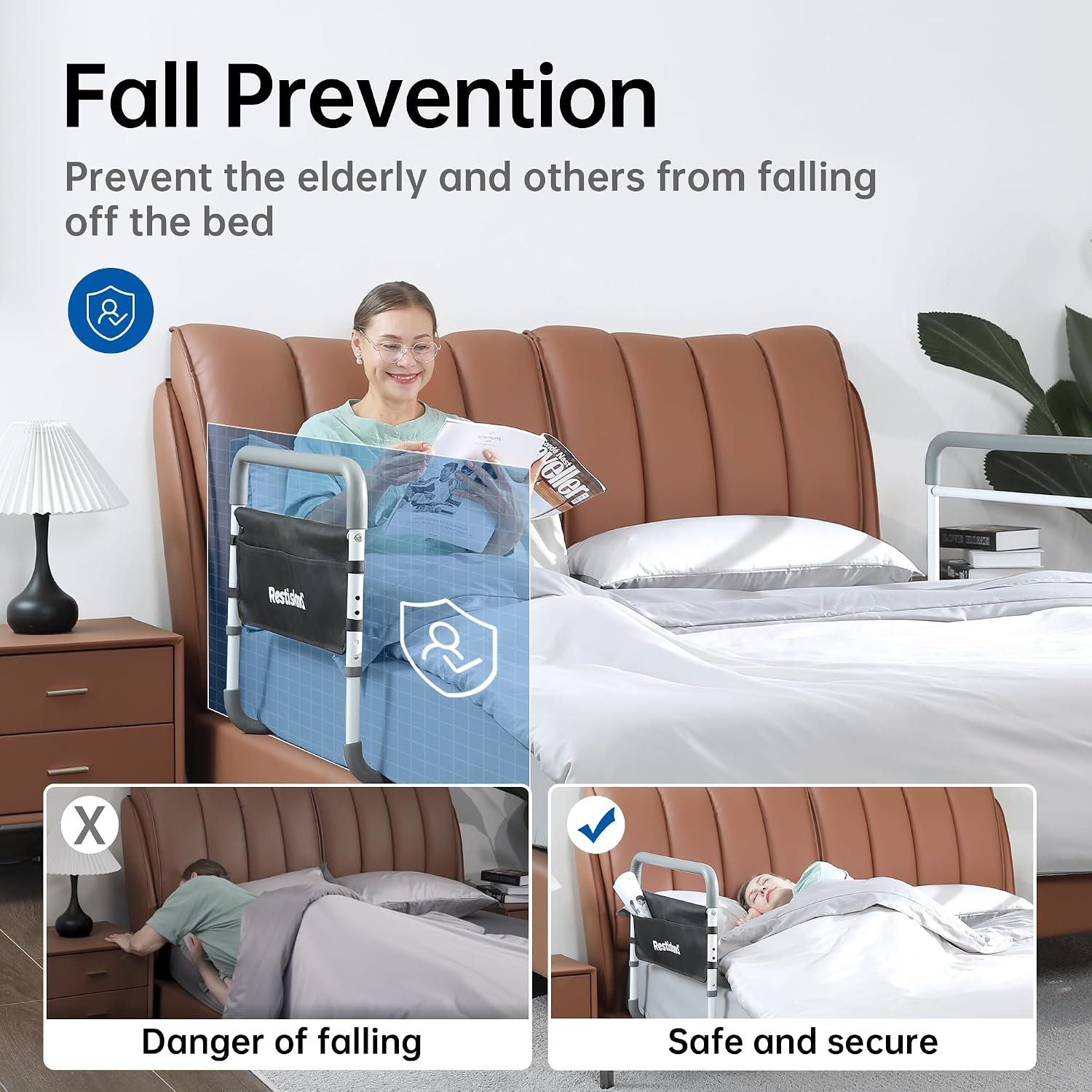 Dual Bed Side Hand Rail, Bed Assist Rail Adjustable Medical Hospital Assistive Devices Bed Rails for Elderly Adults, Fits Queen, Full & Twin Beds - Image 4