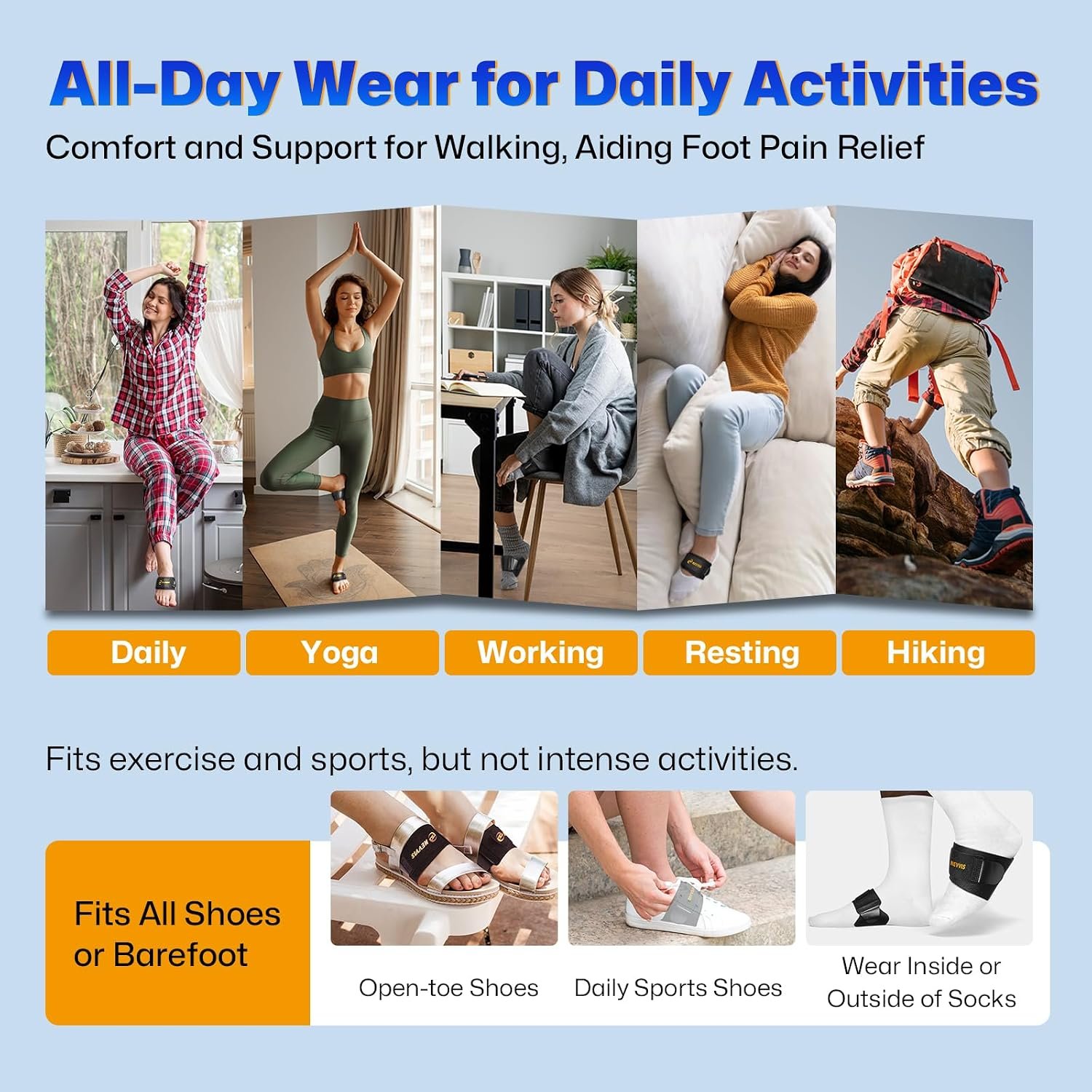 NEVVIS Arch Support Braces with Replaceable Gel Pads, Adjustable Orthotic Arch Support for Women Men, Relief for Plantar Fasciitis, High Arch, Flat Feet, Foot Fatigue, Arch Pain, 4 Pads with 2 Heights - Image 7