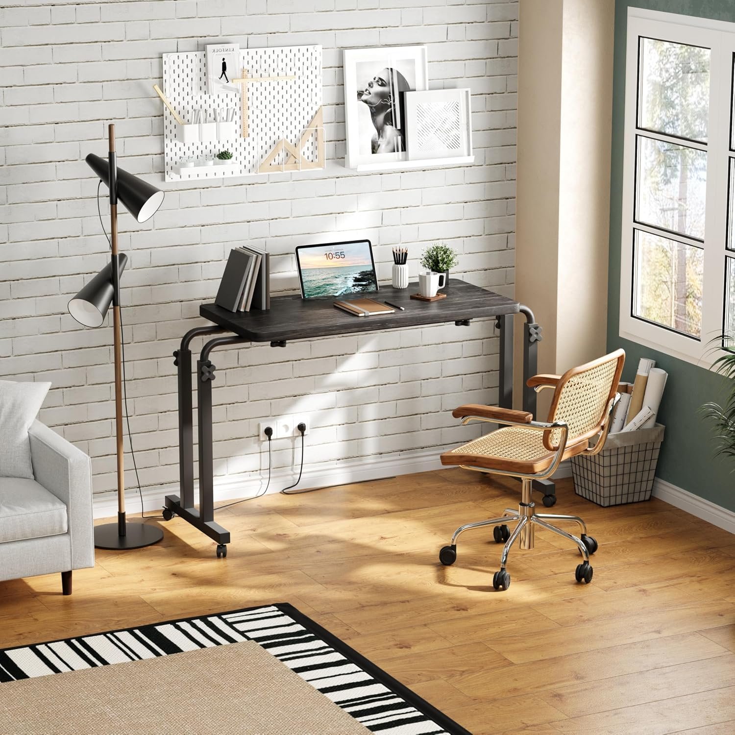 Overbed Table with Wheels, Height Adjustable Hospital Bed Table with Tablet Slot and Edge Stopper, Rolling Over Bed Desk for Recliner, Sofa, Single Bed, Laptop and Meals, Black - Image 4