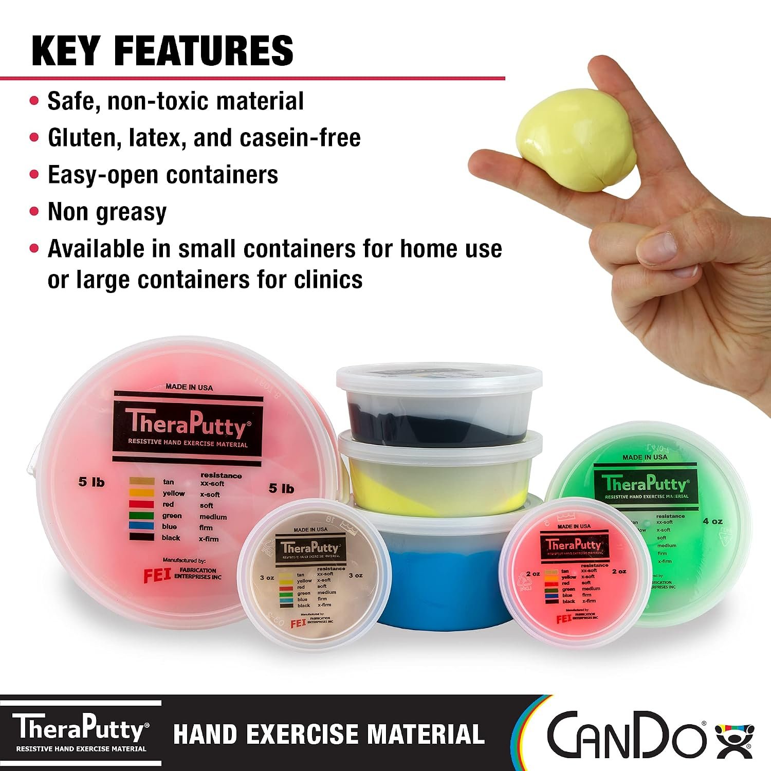 CanDo Theraputty Plus Hand Exercise Putty for Rehabilitation, Exercises, Hand Therapy, Hand Strengthening, Stress Relief - Yellow 4 oz X-Soft - Image 5