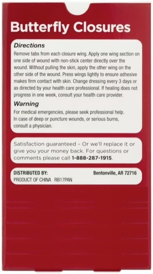 Equate Butterfly Closures, Waterproof Sterile Bandages for Small Wounds and Incisions, 1.75 x 0.375 in, 3 Pack, 12 Count Each - Image 4