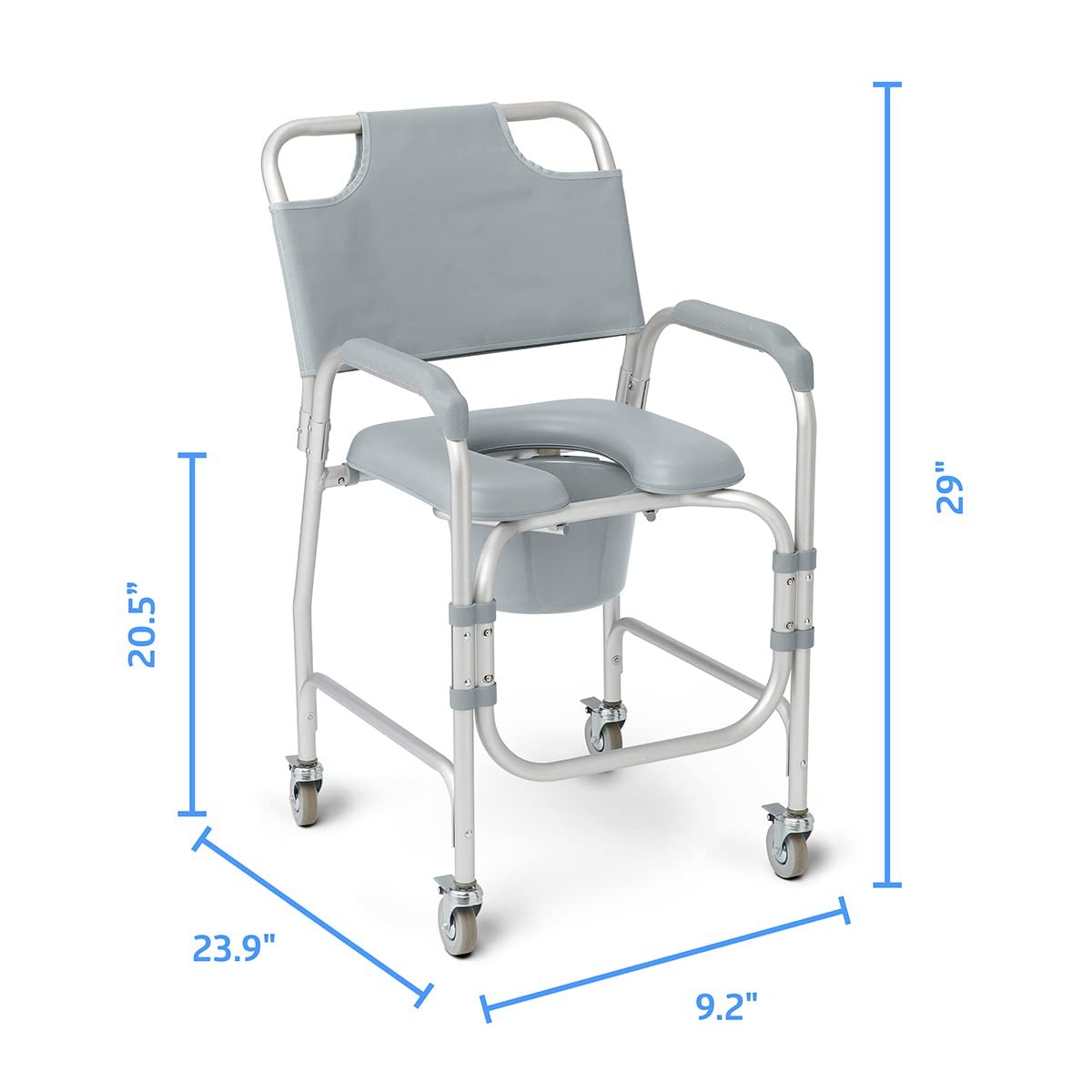 Medline Aluminum Padded Shower Chair Commode with 4 Locking Casters, 300 lbs. Capacity — For Restroom, Bathroom & Wheelchair Transfer to Toilet, 1 Ct. - Image 2