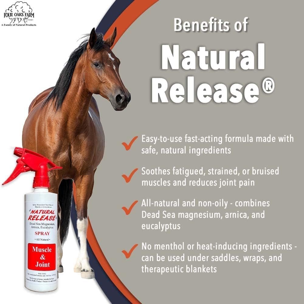 Four Oaks Farm Ventures, Natural Release Muscle Spray Treatment - Horse Liniment for Sore Muscles, Joint Pain, Tendon & Inflammation Relief - Easy to Use, Fast Acting, Alcohol & Menthol Free (16 oz) - Image 3