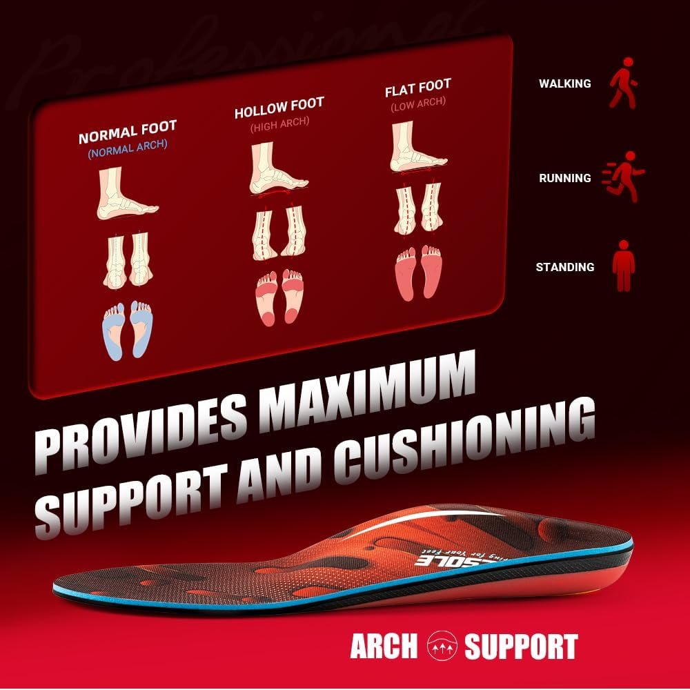 VALSOLE 250+ lbs Plantar Fasciitis High Arch Support Insole for Men Women,Heavy Duty Support Pain Relief Orthotics Insert,Relieve Flat Feet,High Arch,Foot Pain,Standing All Day Boot Work Shoe Insole - Image 5