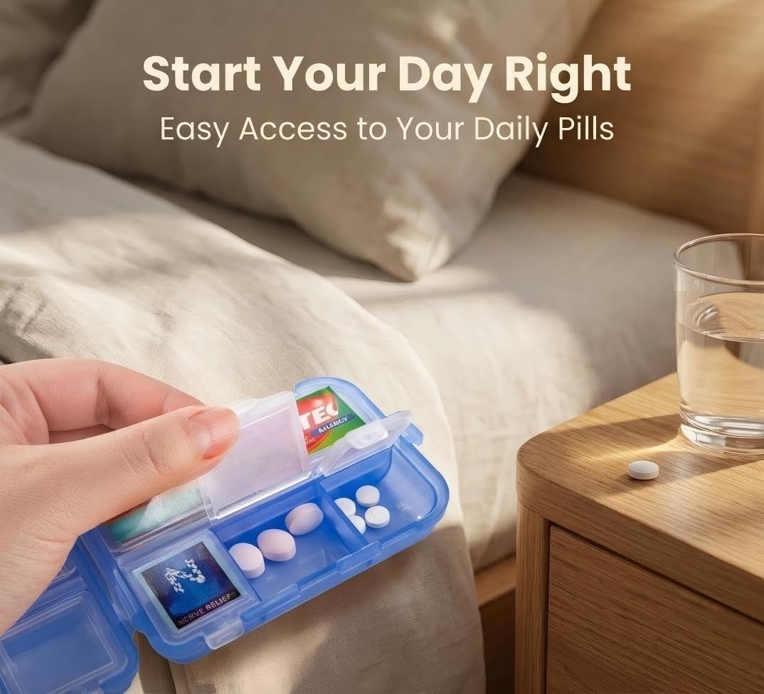 Pill Organizer with 161 Medicine Labels, Daily Travel Pill Case (Pink) - Image 7