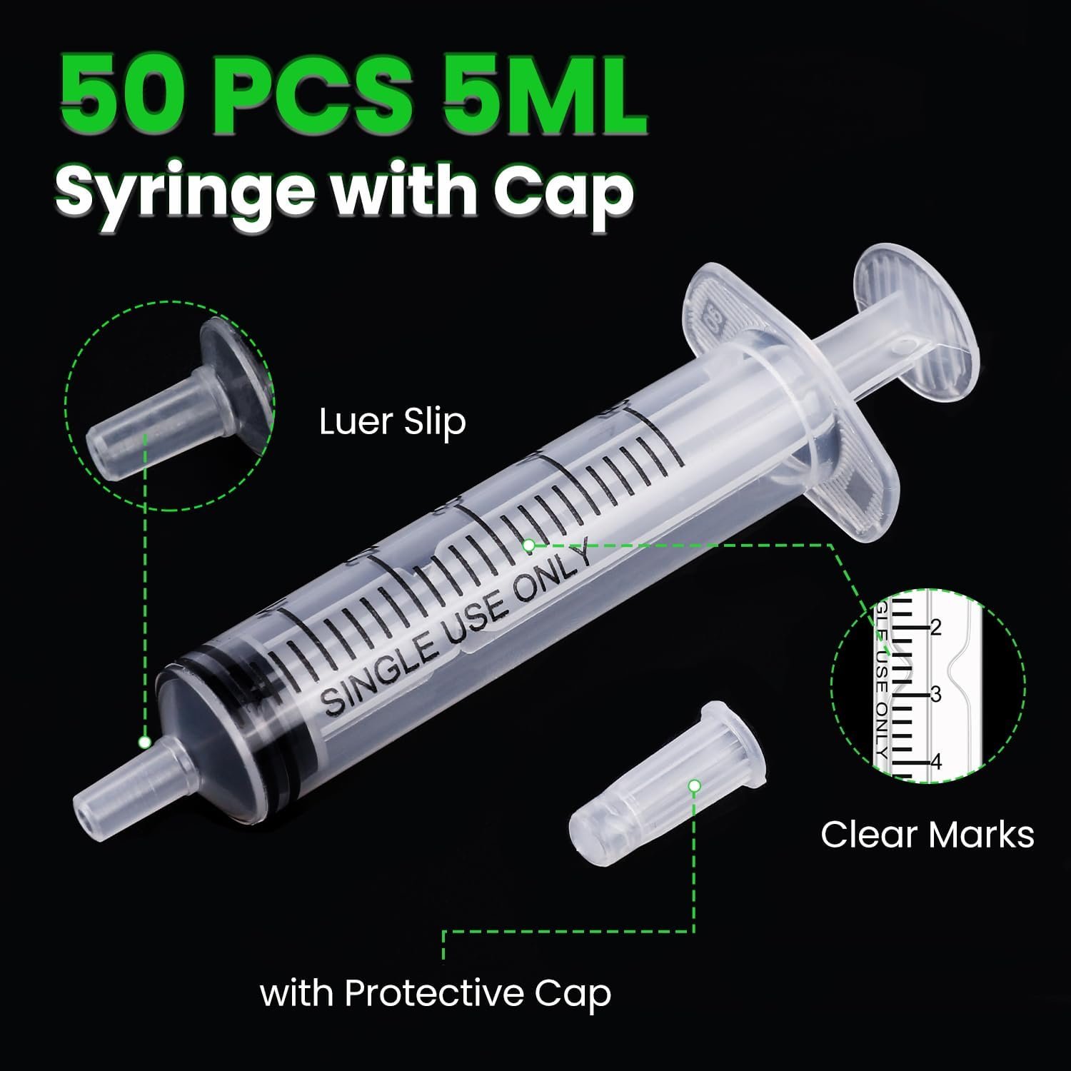 50 PCS 5ml Syringe with Cap for Liquid, Oral Syringe without Needle for Medicine Dropper, Colostrum Collect, Liquid Measuring, Individually Sealed, Luer Slip - Image 3