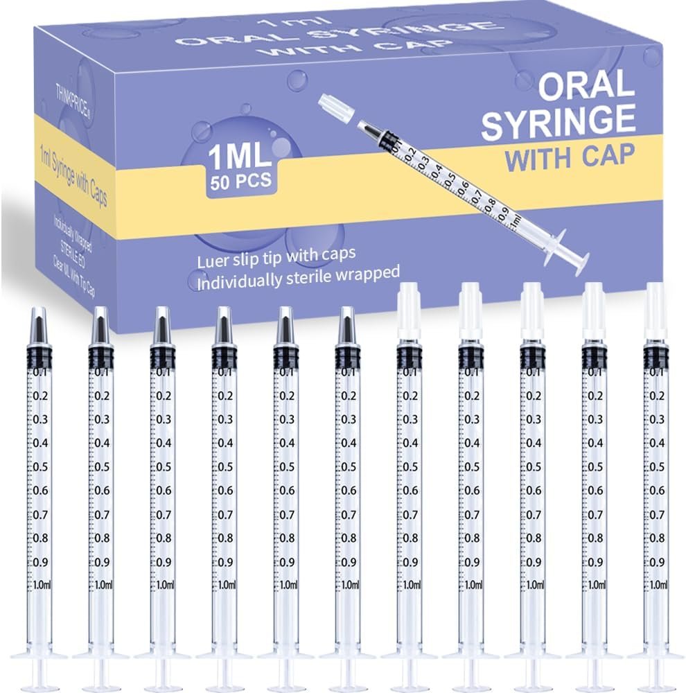50 Pack 1ml Oral Syringe with Cap, ...