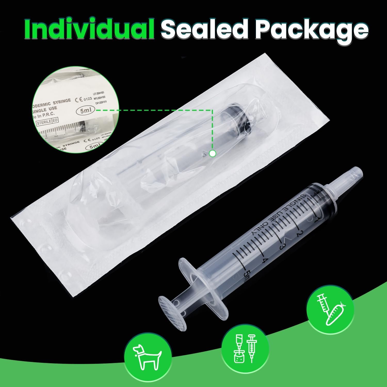 50 PCS 5ml Syringe with Cap for Liquid, Oral Syringe without Needle for Medicine Dropper, Colostrum Collect, Liquid Measuring, Individually Sealed, Luer Slip - Image 4