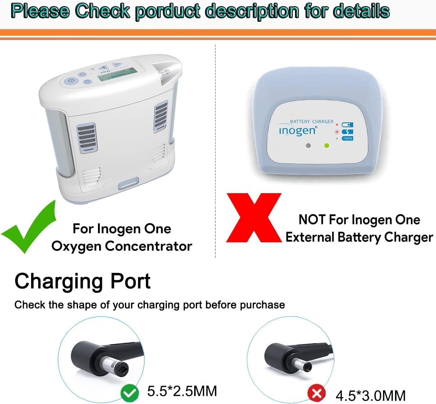 HUZUM Charger for Inogen One G1 G2 G3 G4 G5 Concentrator BA-301 BA-302 BA-303 BA-107 BA-106 BA-207 BA-503 BA-401 BA-403 BA-307 BA-306 Oxygen Concentrator Power Adapter Cord - Image 3