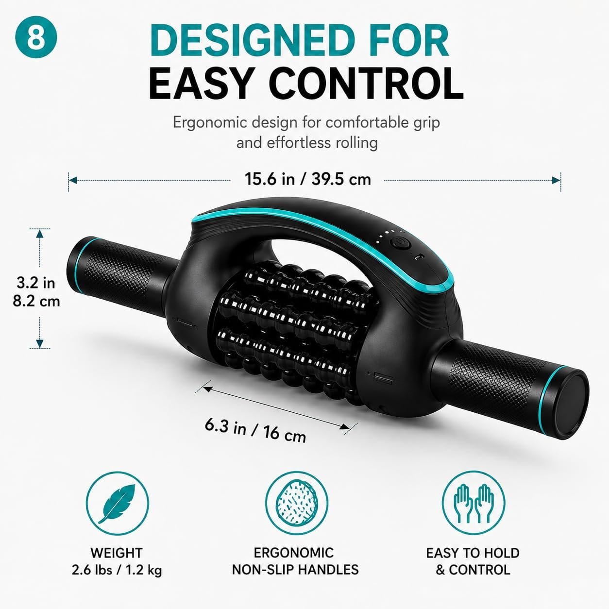 Electric Foam Roller Massager with 8 Rotating Rollers, Deep Tissue Muscle Recovery Roller for Back, Neck, Legs & Shoulders, Rechargeable Rolling Massager for Fitness Recovery and Daily Relaxation - Image 8