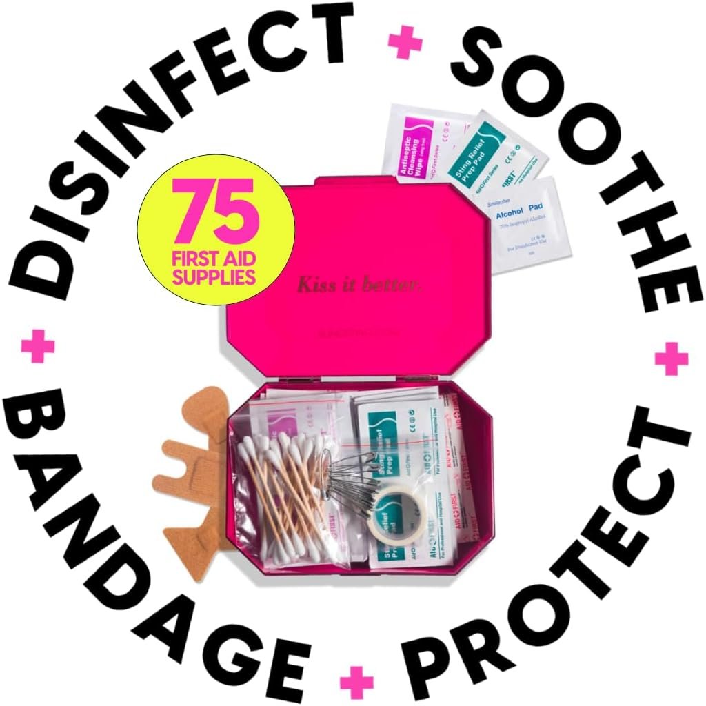 BLINGSTING First Aid Kit - 75 Essential First-aid Supplies, Bandages, Wipes, Gold Travel Case - Multipurpose Mini Emergency Kit for Women - Pink Interior - Compact & Versatile - TSA Approved (1 Count) - Image 6