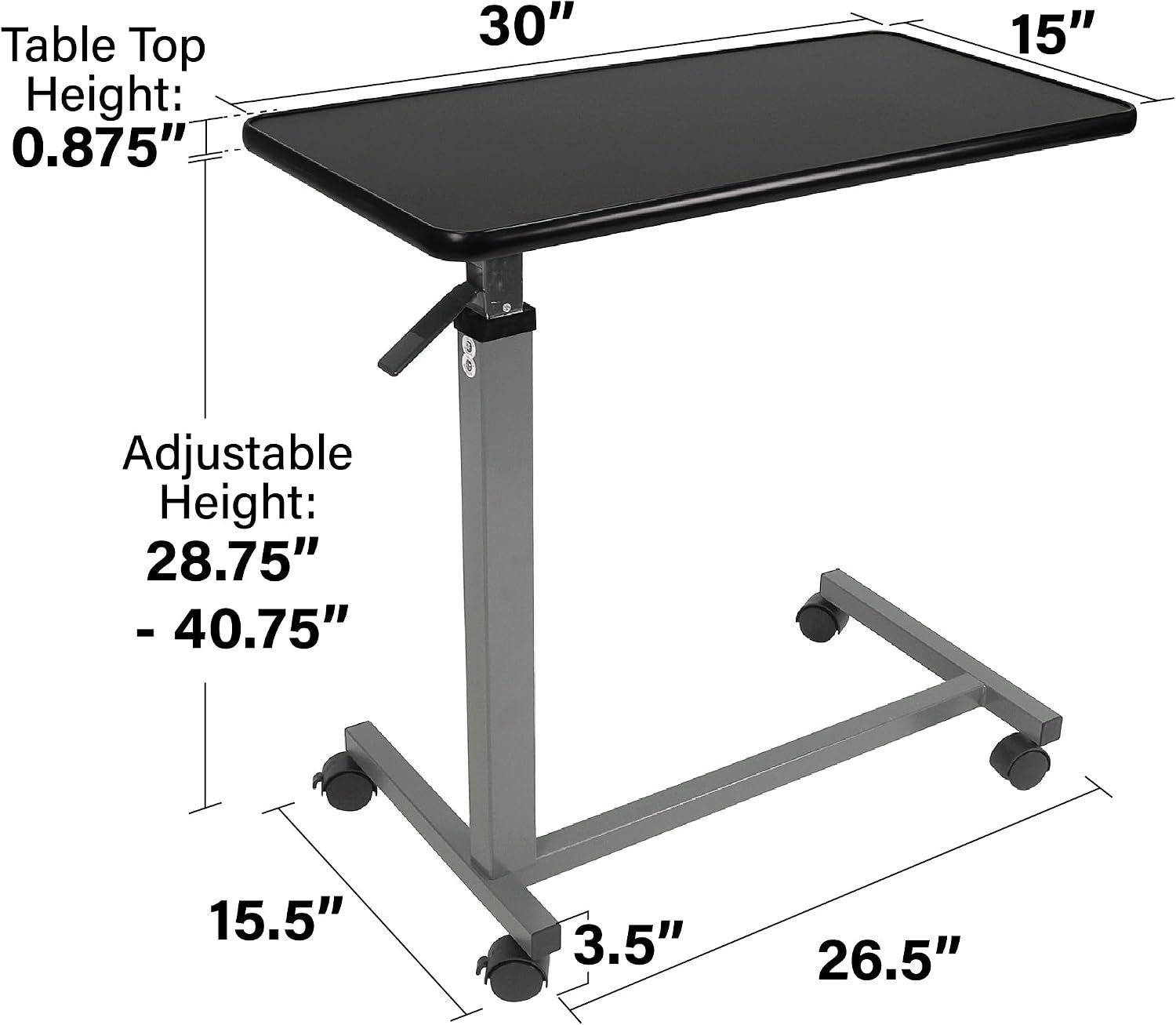 Vaunn Medical Cart Adjustable Overbed Table with Wheels – Rolling Bedside Table for Hospital, Portable Standing Cart & Laptop Desk for Bed, Couch, Wheelchair - Image 3
