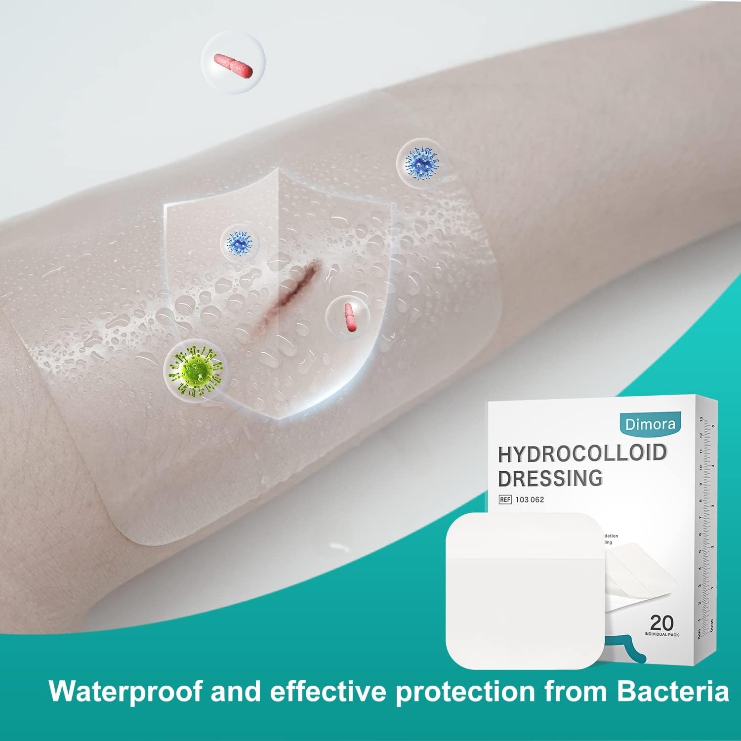 Dimora 20 Pack Hydrocolloid Wound Dressing, Ultra Thin 4" x 4" Large Patch Bandages with Self-Adhesive - Image 5