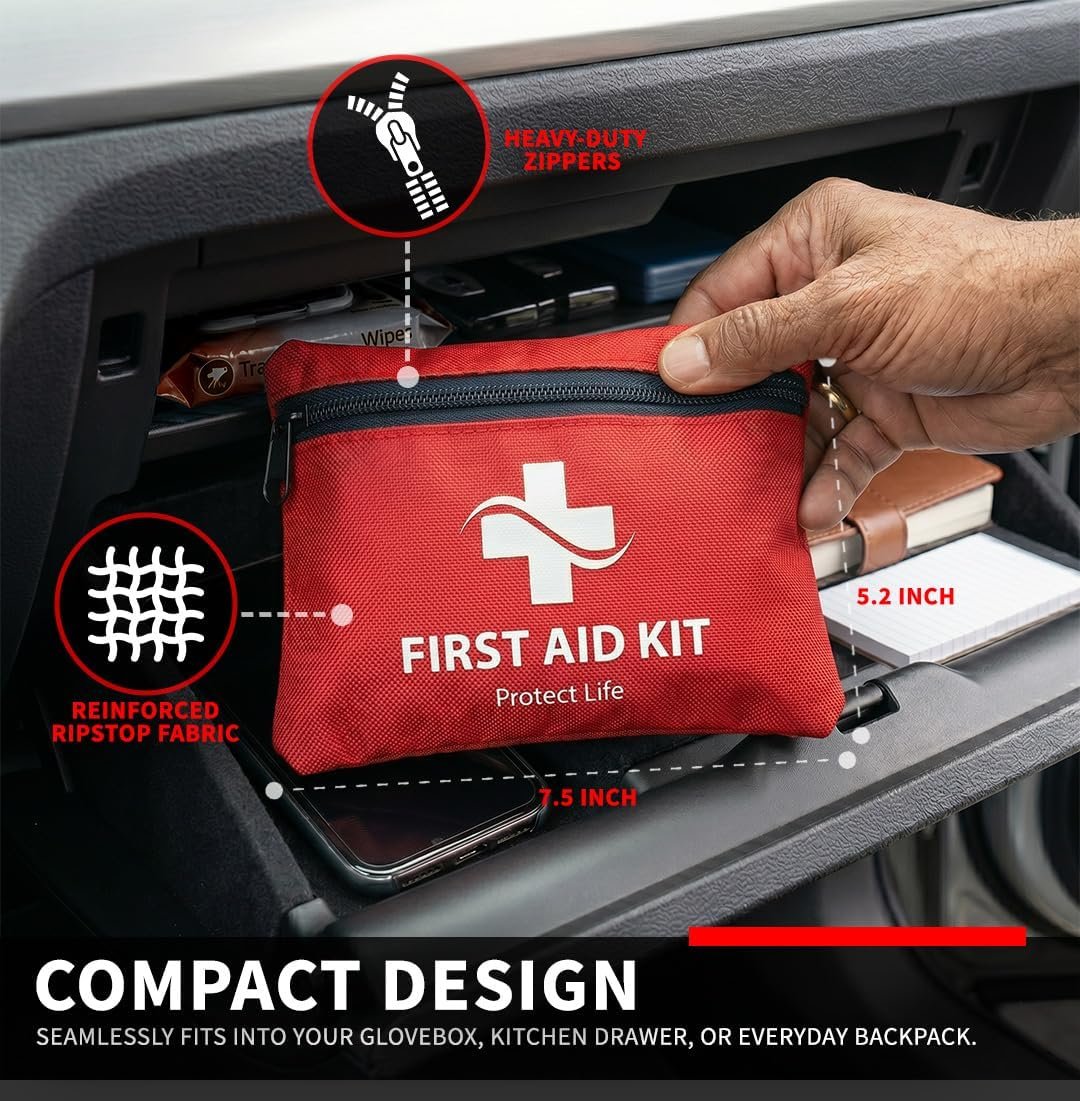 Protect Life Travel First Aid Kit for Car - Small Mini Emergency Kit, 100 Piece Waterproof First Aid Kit for Home, Camping, Boat & Hiking - Includes Emergency Blanket & First Aid Guide - Image 2