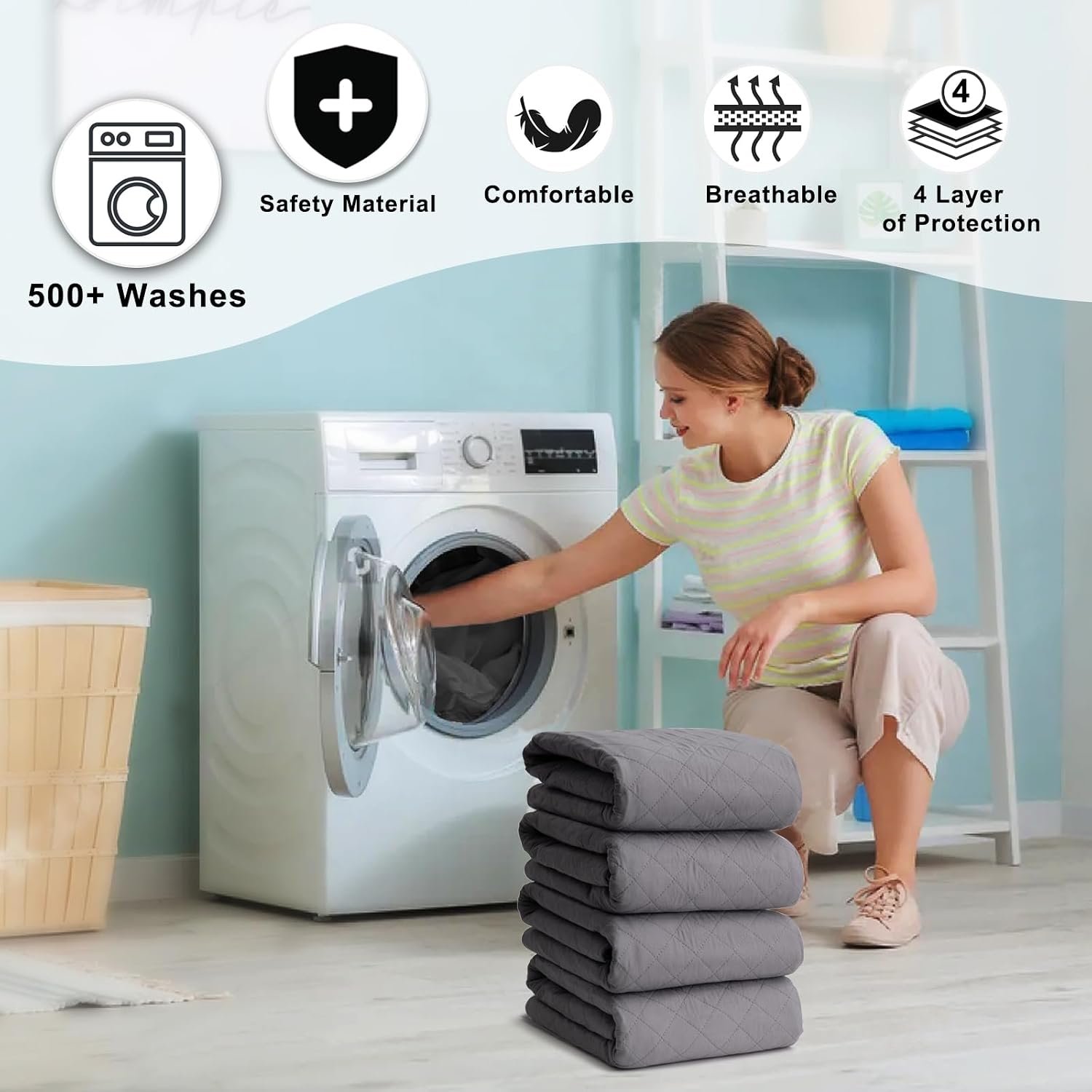 Incontinence Pads for Bed 36x52 Inch(4Pack),Hide Stain Washable Bed Pads for Adult,Non Slip Heavy Absorbency Bed Wetting Pads for Elderly,Bed Protector Pad,Reusable Waterproof Bed Pad Washable - Image 4