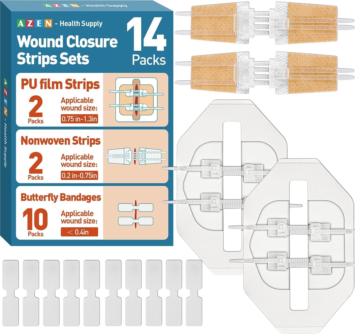 AZEN 14 Pack Emergency Wound Closur...