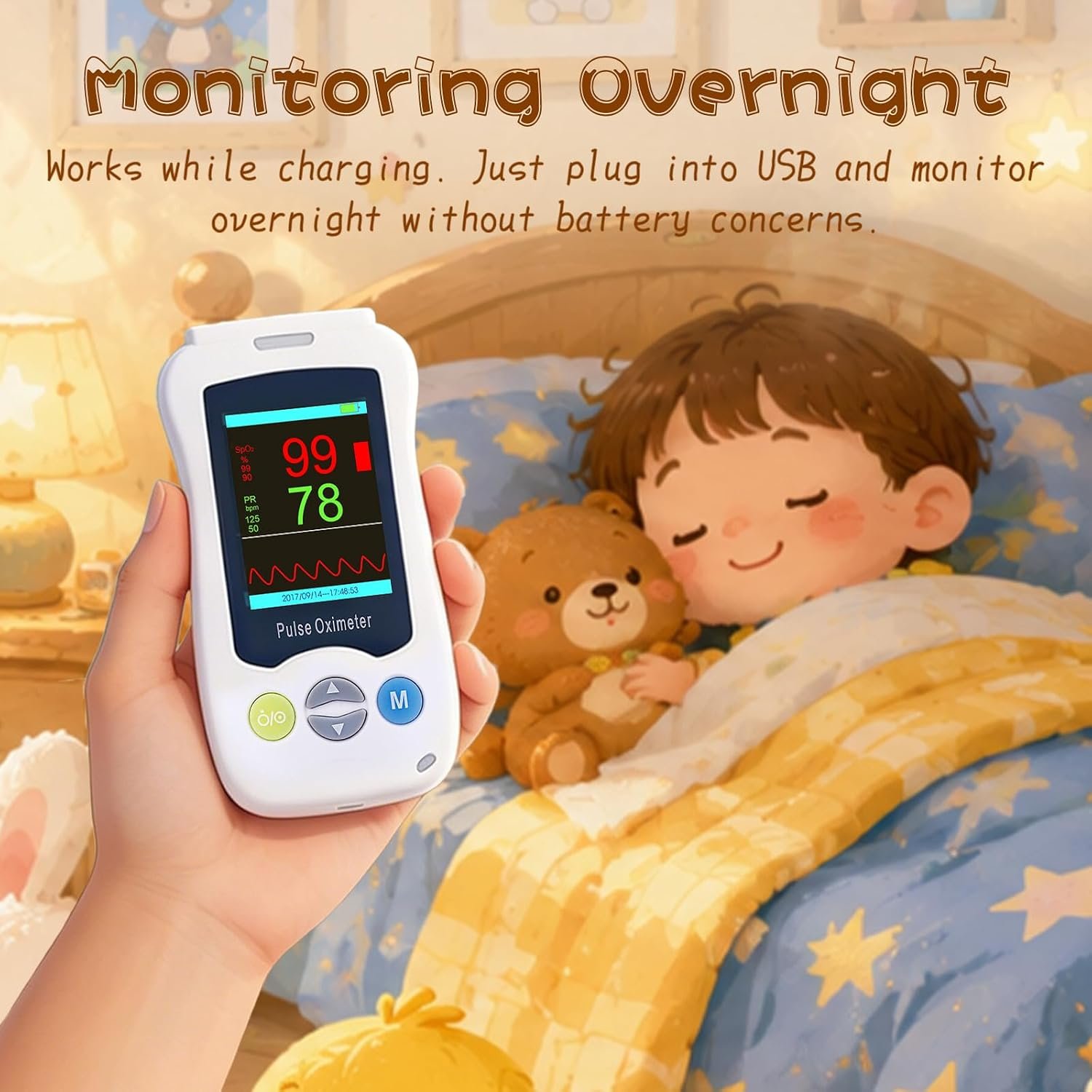 Continuous Pulse Oximeter Fingertip for Baby, Medical Grade Accuracy Oximeters Handheld Fast Spo2 Reading Kids Overnight Pulse Oximeters Pediatric Pulse Oxi with Heart Rate and Alarm - Image 2
