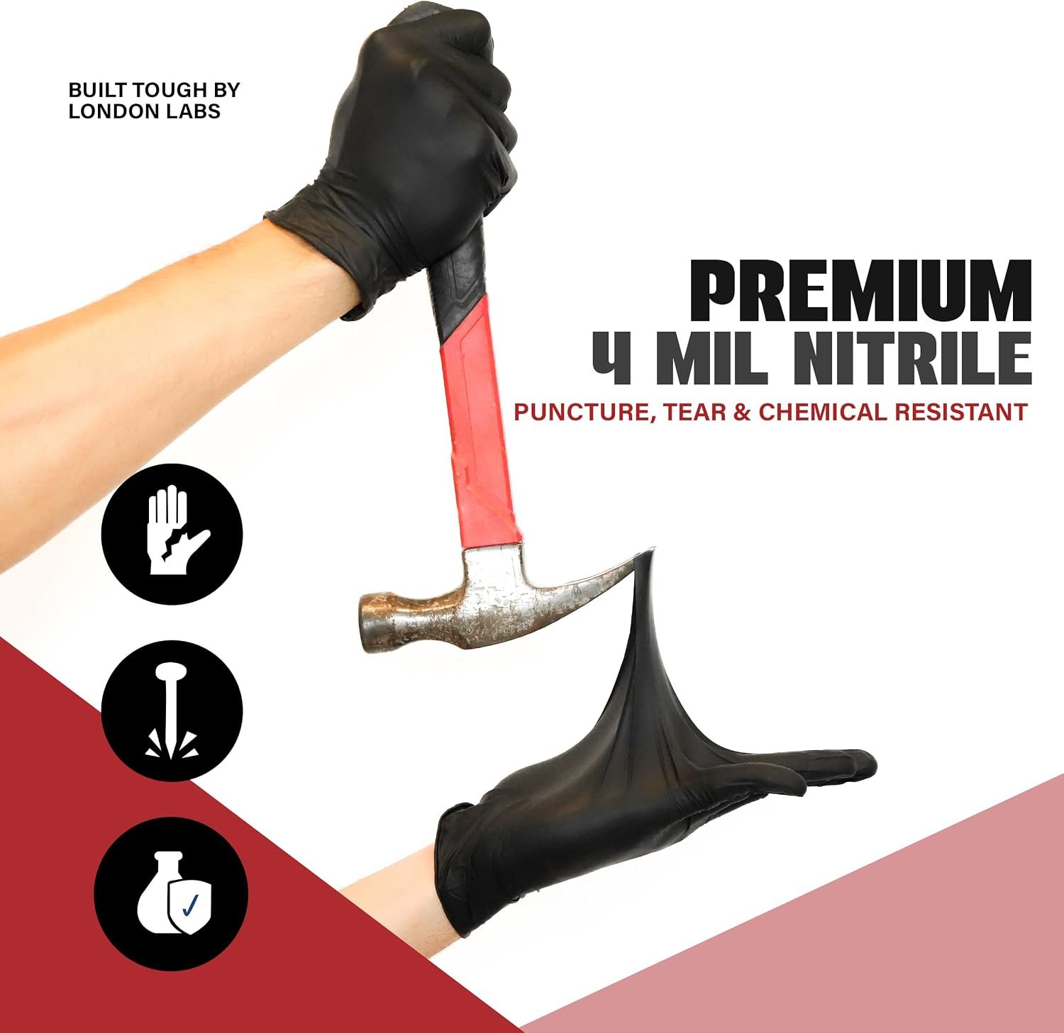 London Labs Synsafe 4 Mil - Black Nitrile Exam Gloves - Disposable Latex Free & Powder Free Rubber Gloves - Medical, Cooking - Image 2