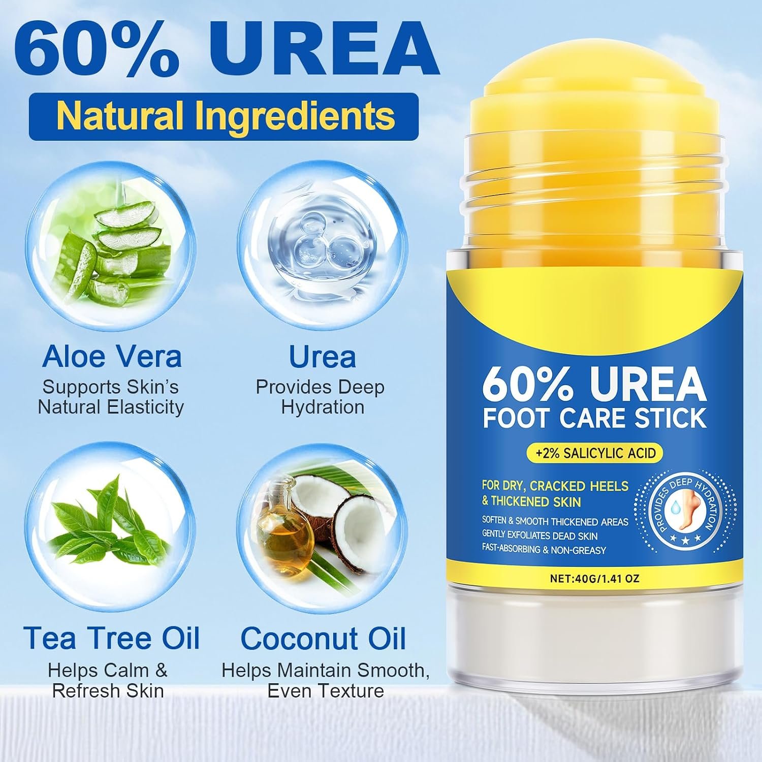 60% Urea 2% Salicylic Acid Foot Care Stick for Dry Cracked Feet, -1.41oz - Image 2