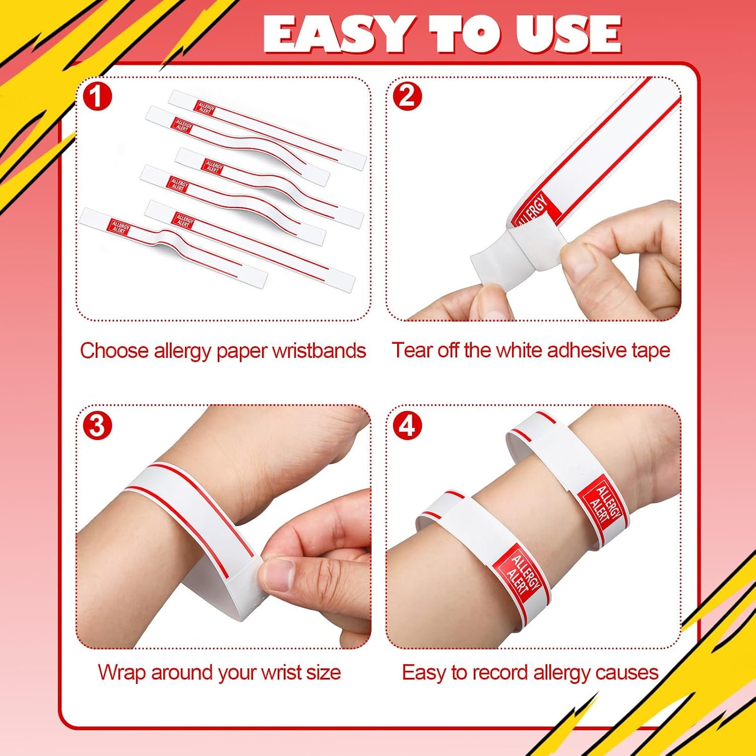 600 Pcs Red Allergy Bracelets Alert Warning Paper Wristbands Disposable Hospital Patient Bracelets ID Wristbands for Allergy Alert Identification Bands for Sports - Image 4