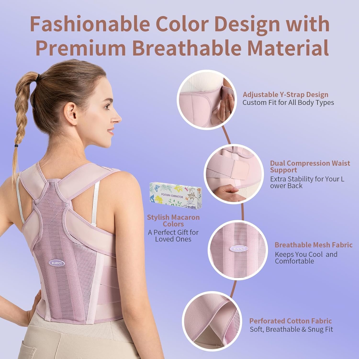 NLNYCT Posture Corrector for Women – 2-in-1 Back Brace with Shoulder Support, Adjustable Full Back Straightener for Upper & Lower Back Pain Relief, Hunchback, Scoliosis & Spine Alignment (S/M) - Image 3