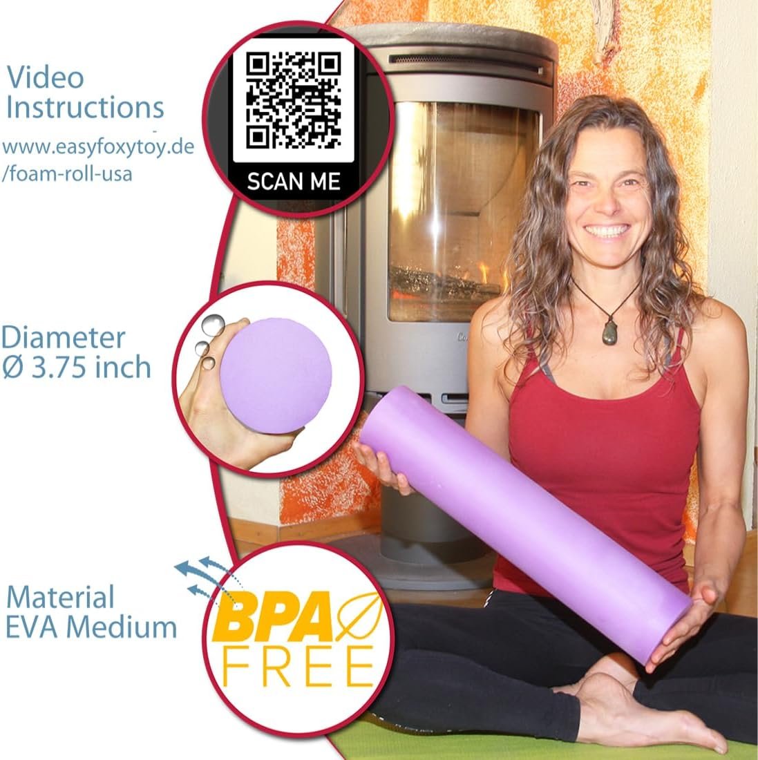 Small Size Medium-Hard Density EVA 4 Inch Foam Roller for Back &Leg Pain; Sore Muscle Recovery; Trigger Point Massage Roller Ø3.75x18inch Physical Therapy; Helps as Spine Cracker Stretcher - Image 5