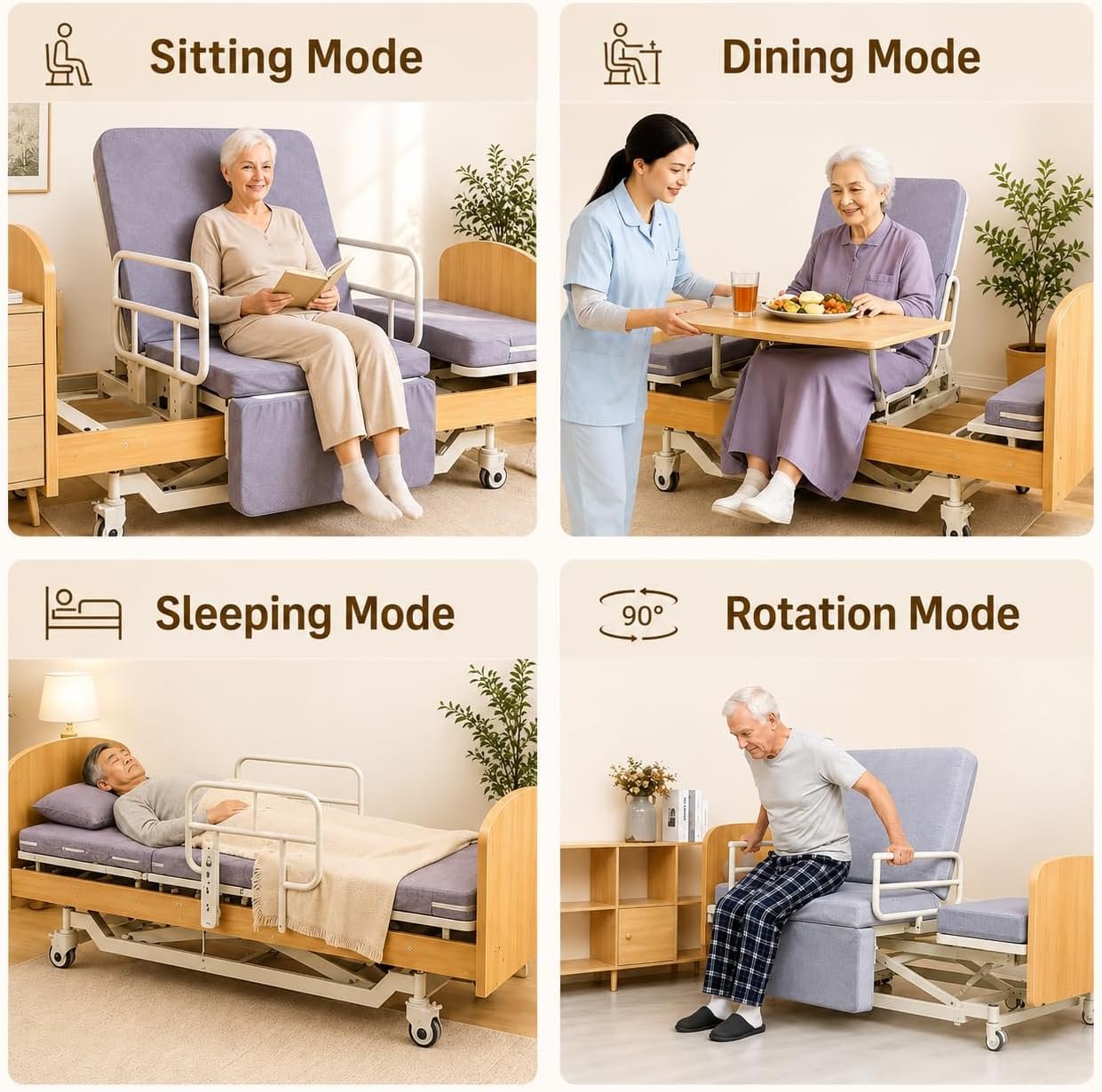 Extra-Wide 43.3" Rotating Electric Hospital Bed for Home Use, 90° Sit-to-Stand Nursing Medical Bed for Seniors & Disabled, Adjustable Height, Backrest & Leg Rest, 550 lbs Capacity, 3.15'' Mattress - Image 3