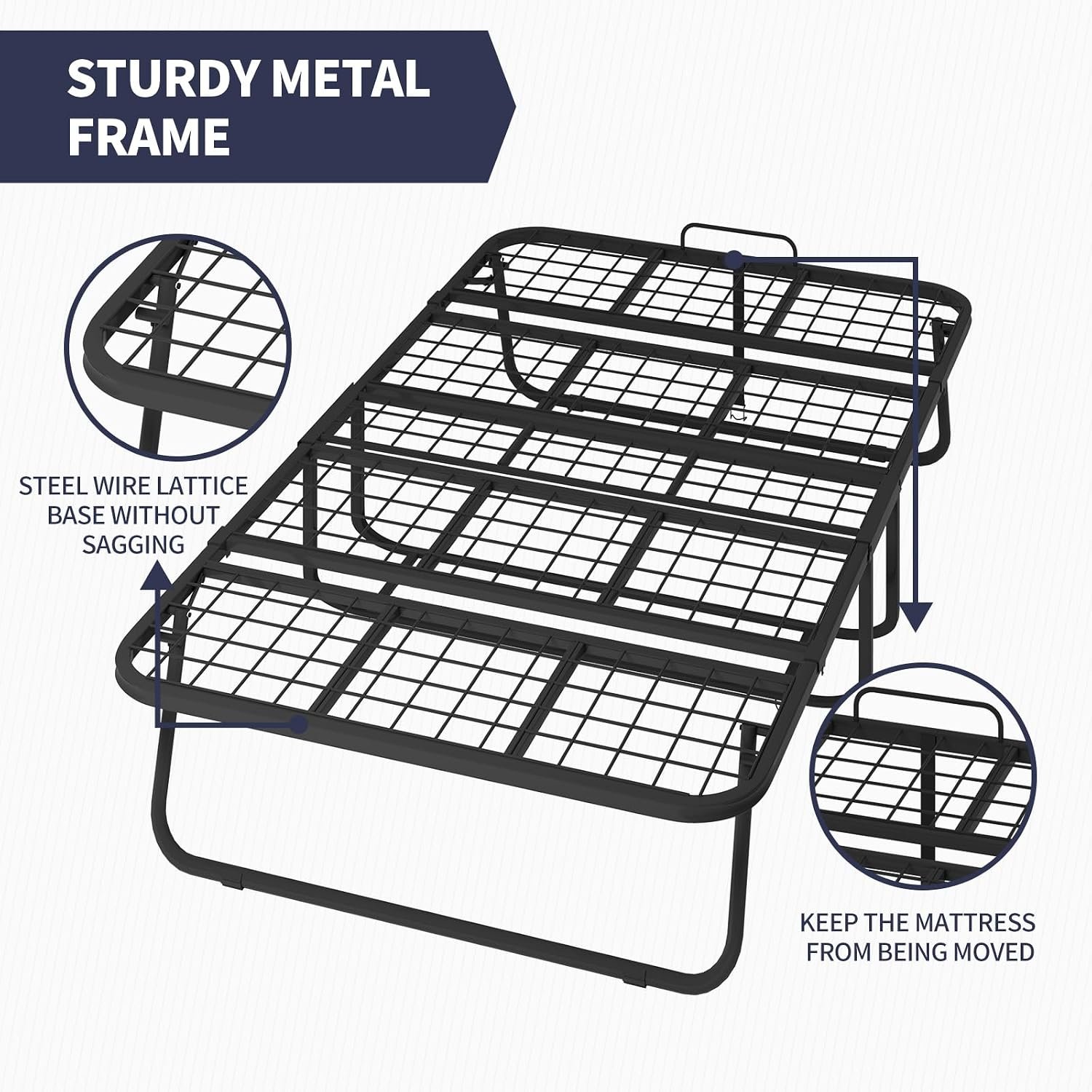 Folding Bed, 75" x 51" Rollaway Bed with 5" Thick Memory Foam Mattress for Adults, Queen Size Fold Up Roll Away Sleeping Beds, Space-Saving Foldable Portable Guest Beds with Sturdy Metal Frame - Image 7