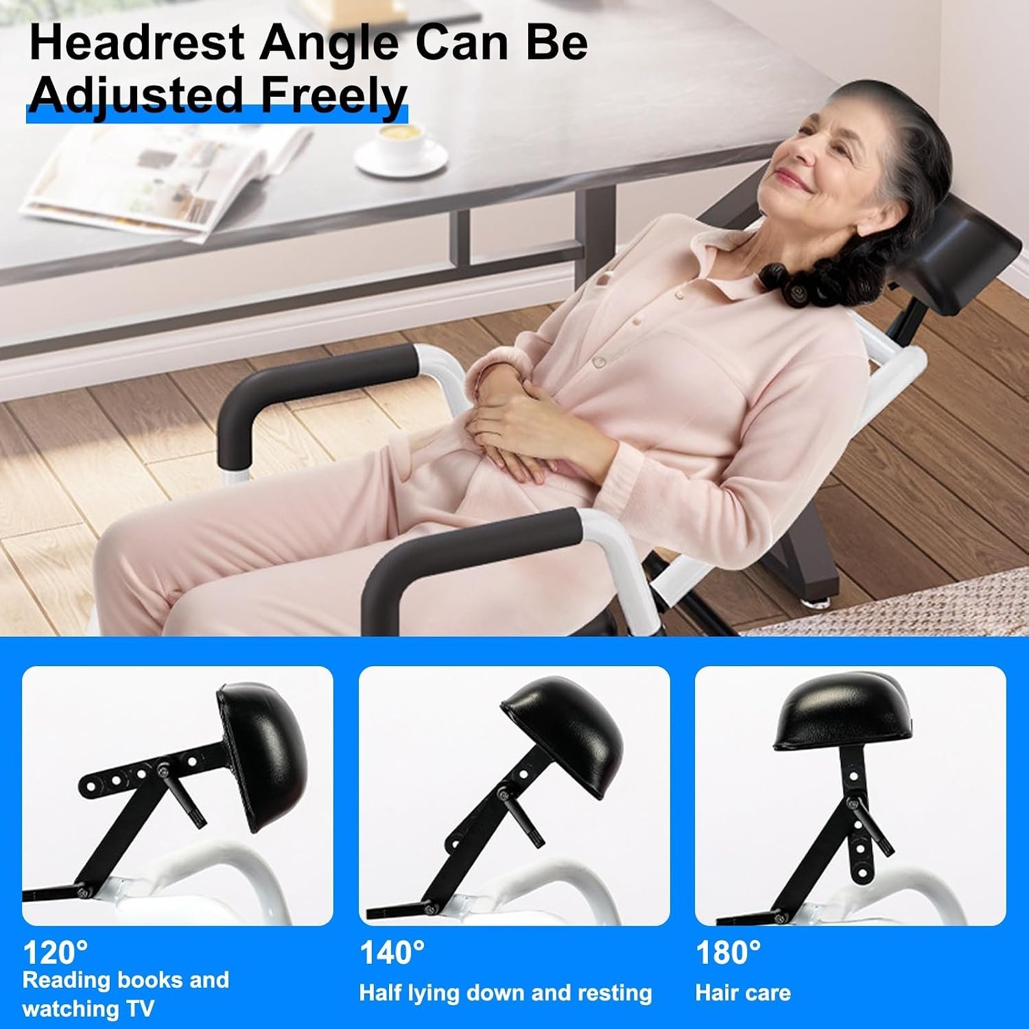 Reclining Shower Chair with Wheels | Commode Wheelchair for Seniors, Disabled, Bariatric & Handicap - Padded Transfer Rolling Chairs with Adjustable Commode Wheelchair Black White - Image 7