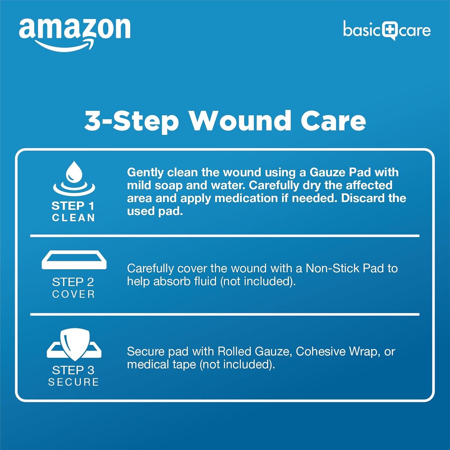 Amazon Basic Care Gauze Pads, 3x3 inches Sterile Medical Wound Dressing Sponges, 12-Ply, Ultra Soft, Extra Absorbent, 50 Count, 1-Pack (Previously All Health) - Image 7