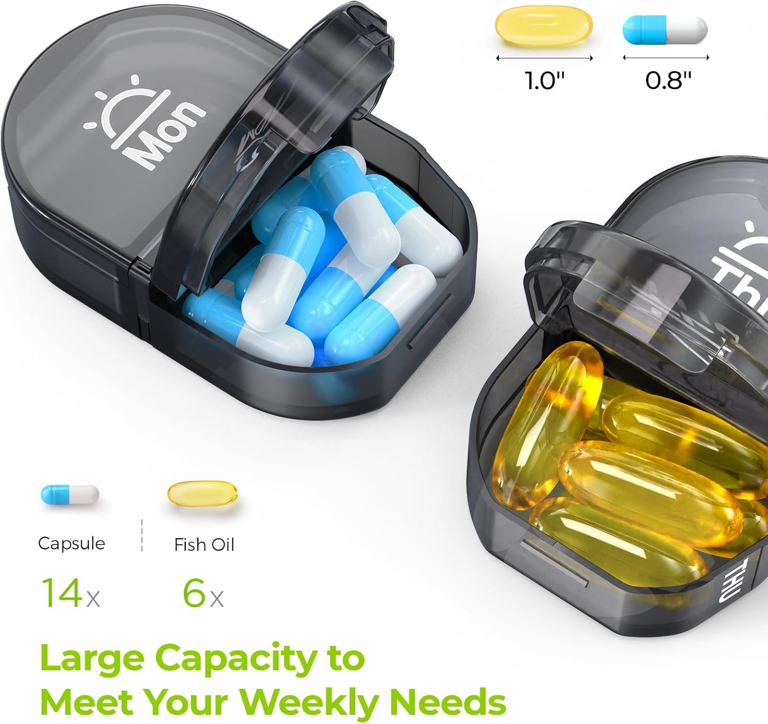 AUVON Canvas Bag Travel Pill Organizer 2 Times a Day, Large AM/PM Weekly Pill Box 7 Day Pill Case with Portable Black Zipper Cloth Bag for Holding Supplements, Vitamins and Fish Oils - Image 3