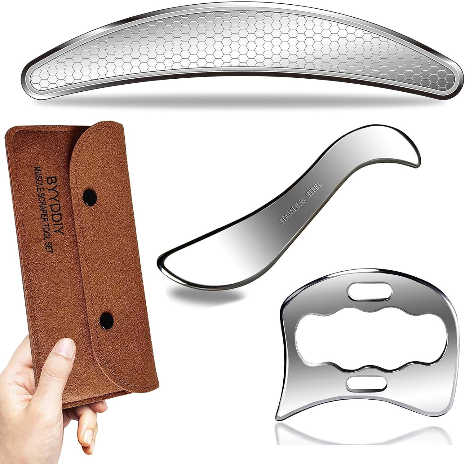 3 in 1 Stainless Steel Muscle Scraper Tools Set,Scraping Massage Tools for Physical Therapy,Derma Edge Massage Tool & GuaSha Massage Scraper Tool,IASTM Tools,Guasha Tool for Body