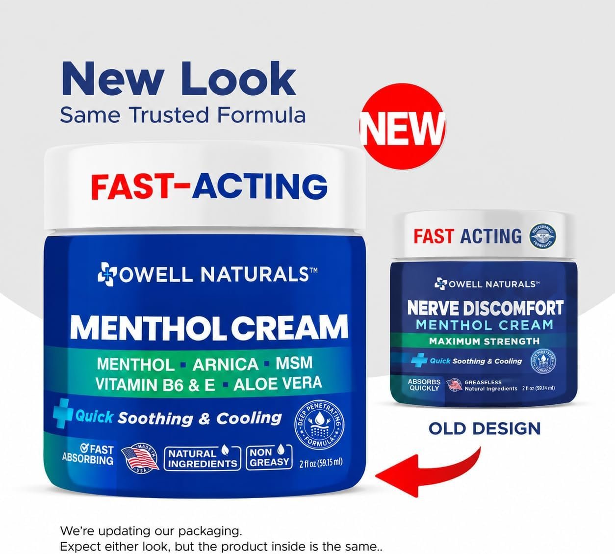 Owell Naturals Extra Strength Cooling Cream – Fast Absorbing Formula with Menthol, Aloe Vera, Arnica, MSM & Vitamin B6 – For Feet, Legs & Hands – Made in USA, 2 fl oz - Image 3