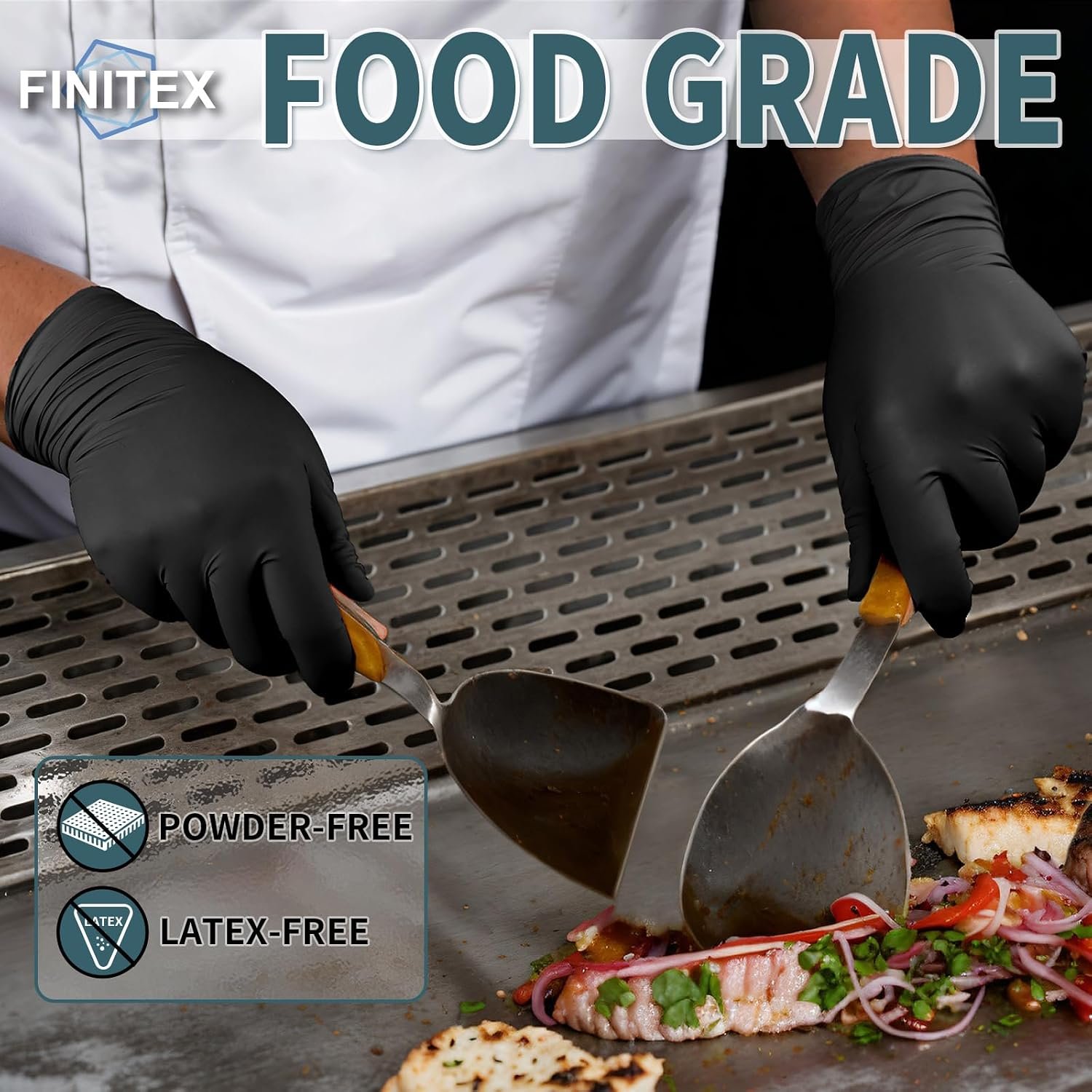 FINITEX Black Nitrile Disposable Gloves 5mil Medical Exam 100PCS,M - Image 3