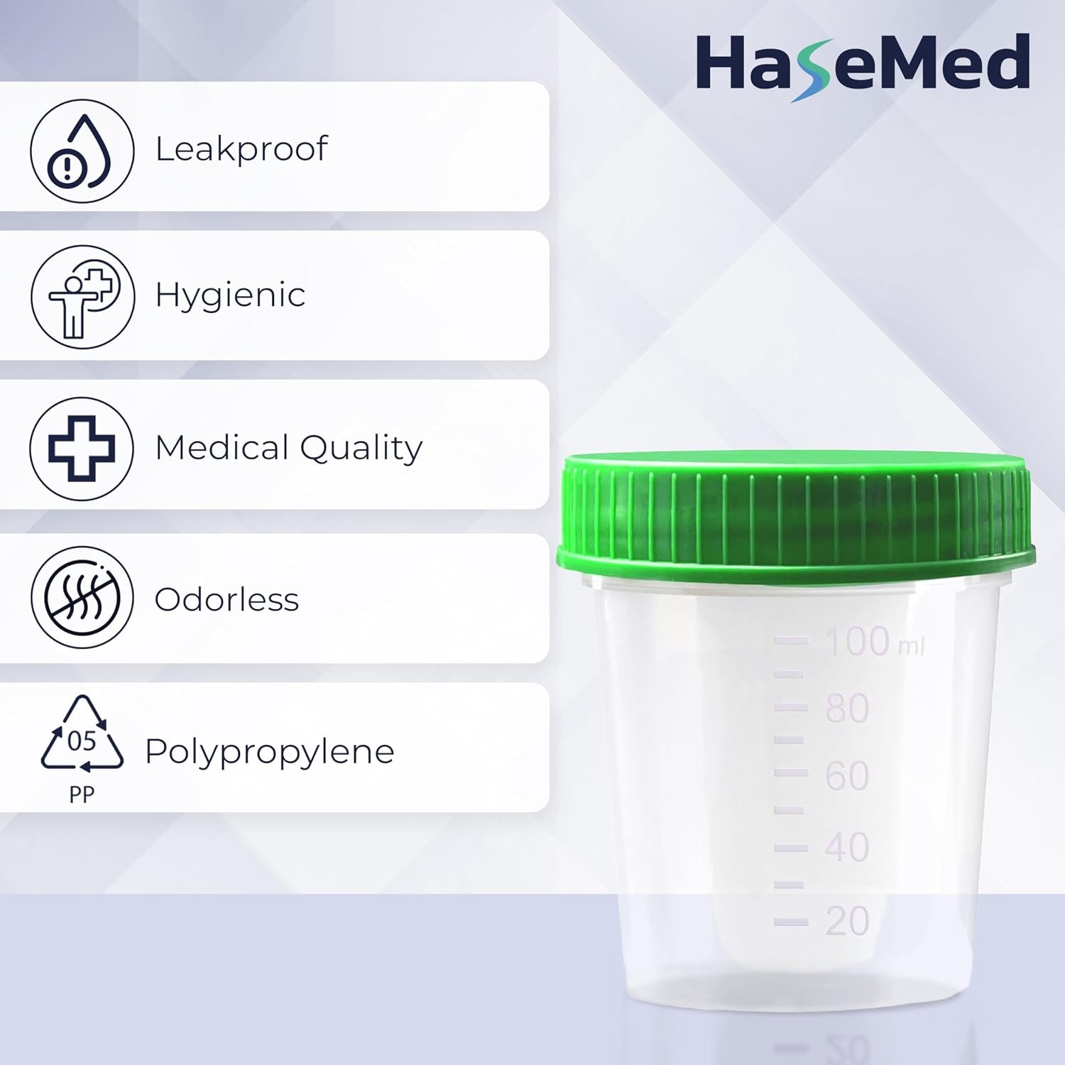 Disposable Specimen Collection Cups with Green Screw Cap – 125 ml | Leakproof Urine Sample Container with Graduated Scale for Lab, Travel, and Personal Use - 20 Pack - Image 4