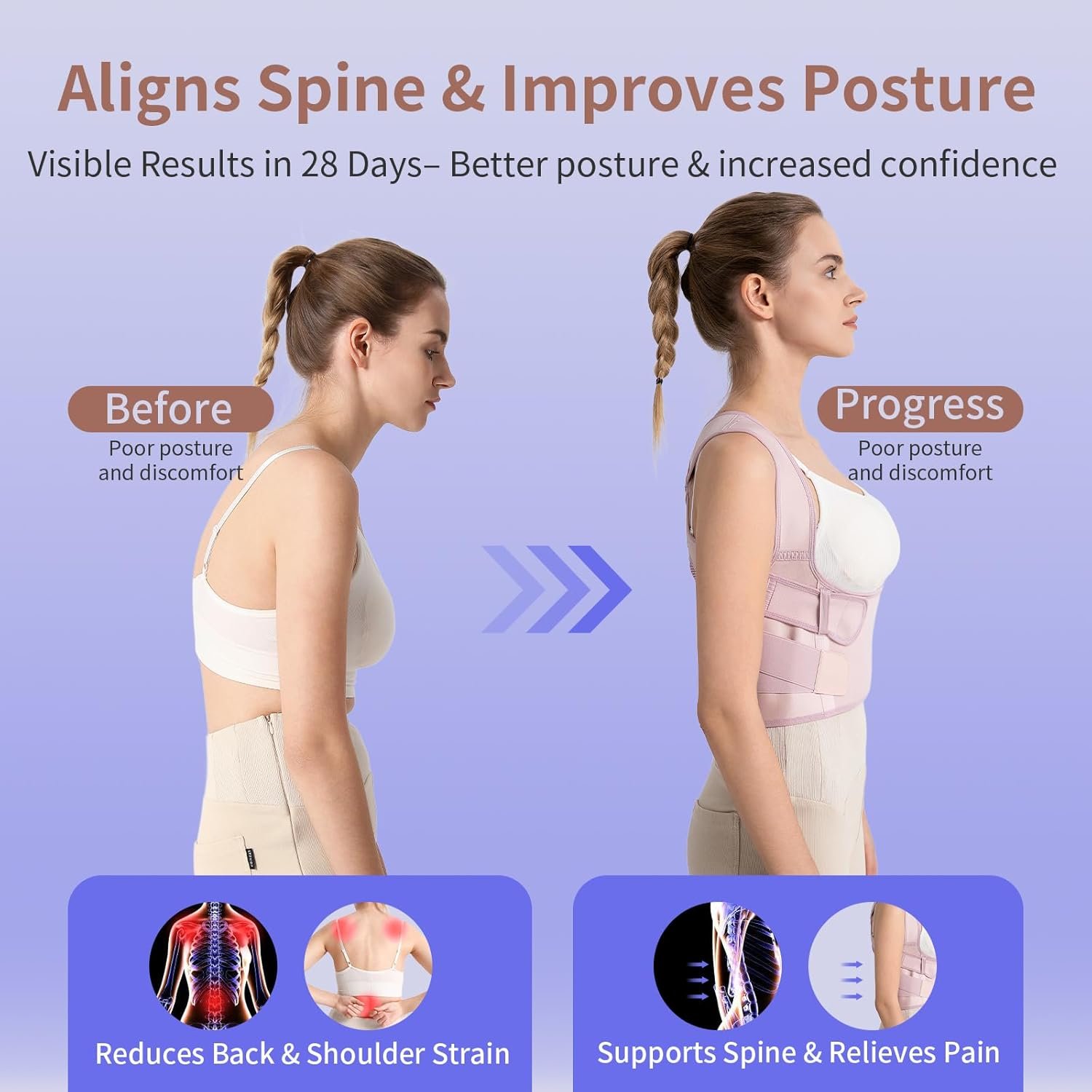 NLNYCT Posture Corrector for Women – 2-in-1 Back Brace with Shoulder Support, Adjustable Full Back Straightener for Upper & Lower Back Pain Relief, Hunchback, Scoliosis & Spine Alignment (S/M) - Image 4