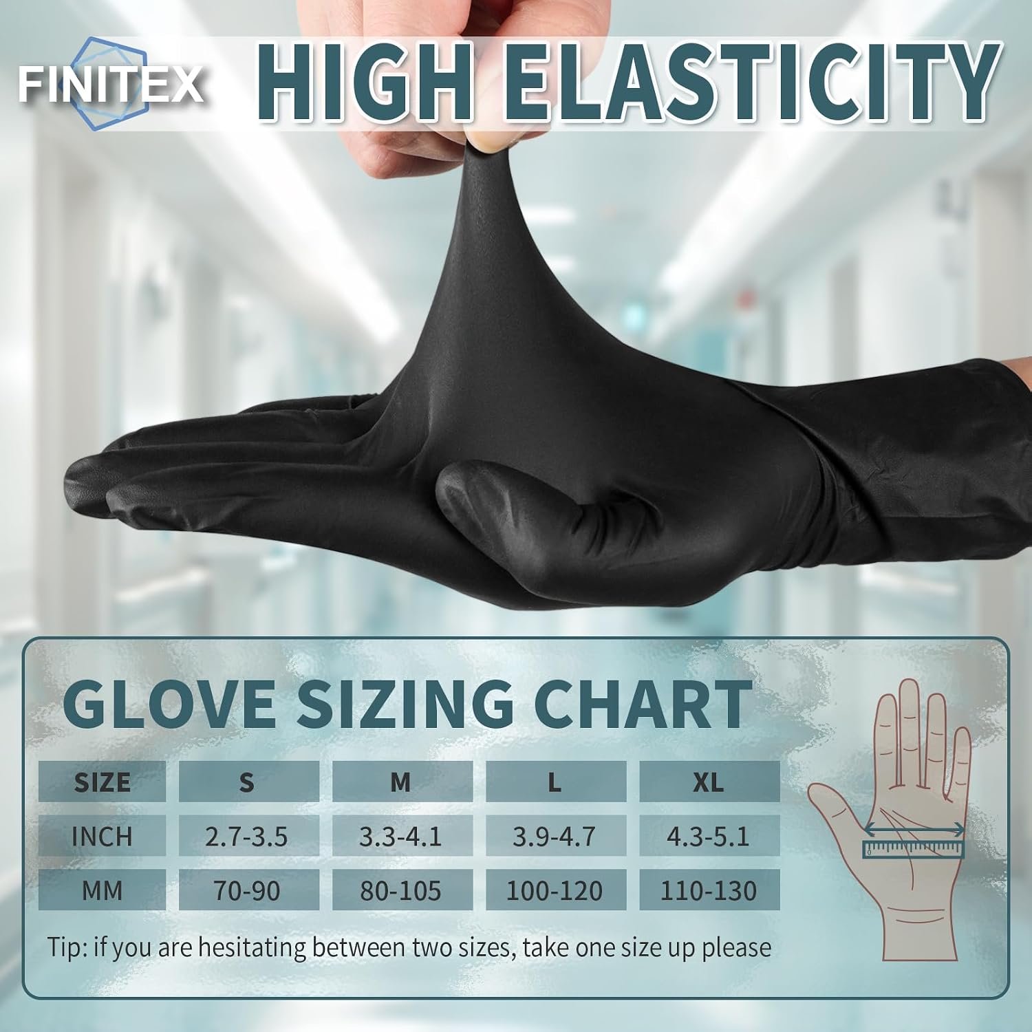 FINITEX Black Nitrile Disposable Gloves 5mil Medical Exam 100PCS,M - Image 8