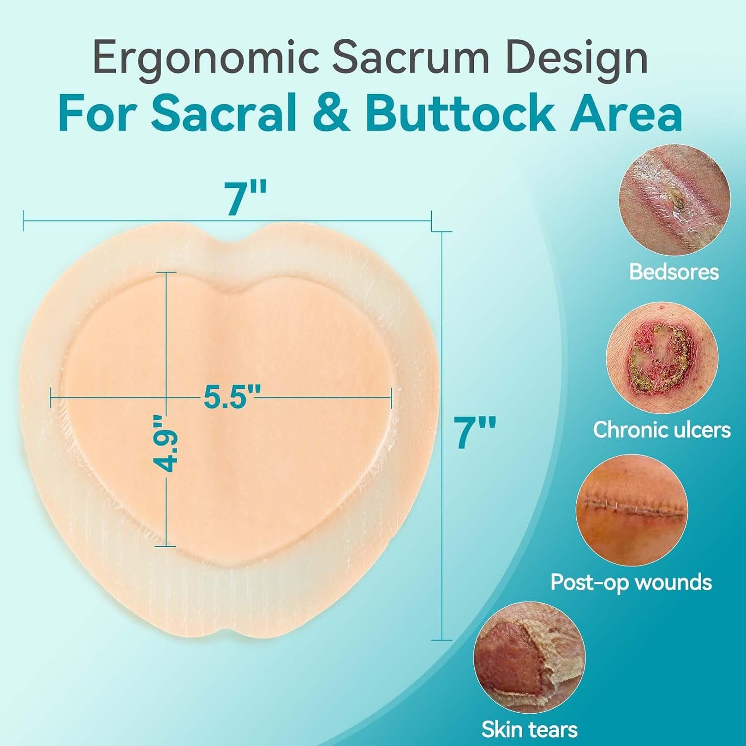 Dimora Sacrum Foam Dressing Silicone Adhesive Bandages 7" x 7" (10 Packs) - Image 6
