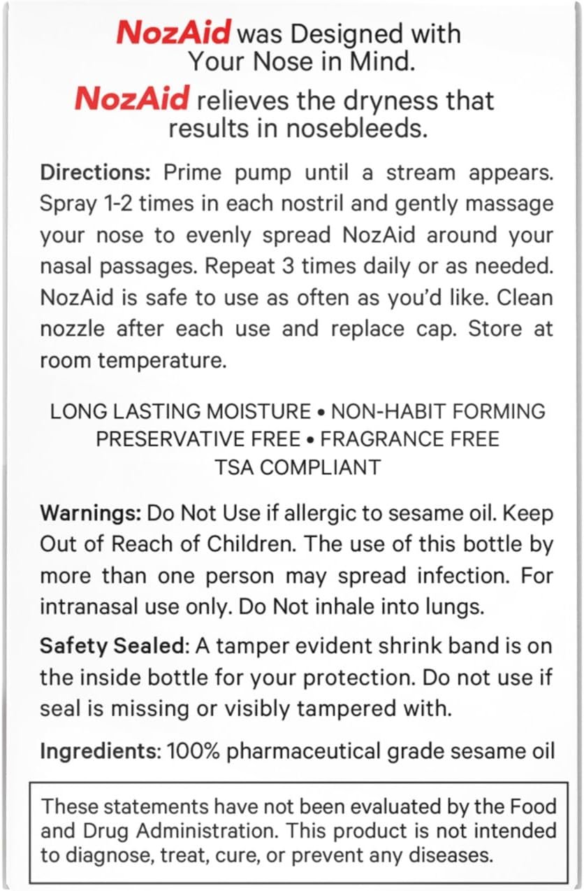 Nasal Moisturizer Spray w/Sesame Oil .34 oz Moisturizing Lubricant for Dry, Crusty, Cracked, Stuffy Nose Relief, Nosebleeds, Preservative Free - Image 3