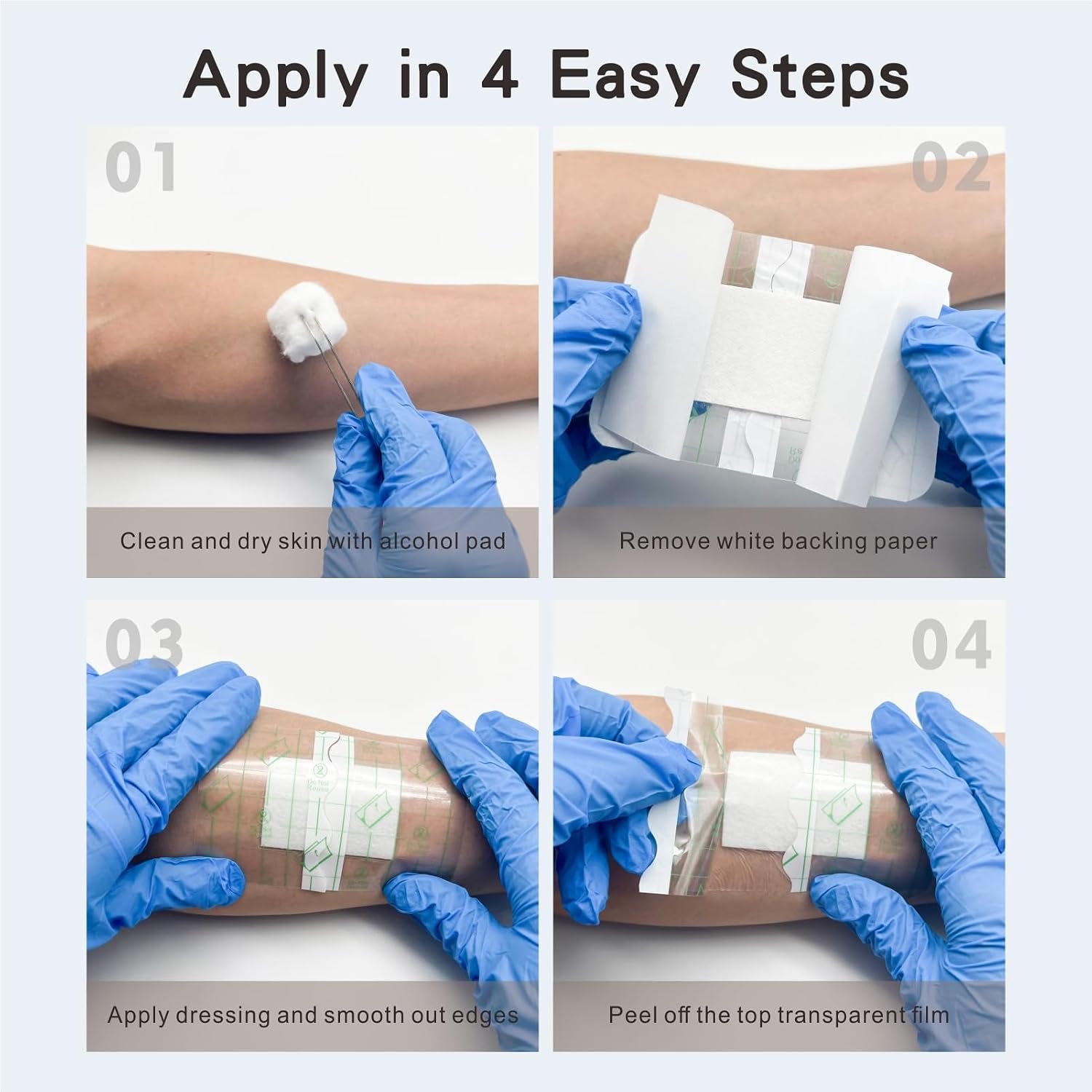 Waterproof Transparent Film Dressing with Absorbent Pad 50-Pack Sterile Adhesive Bandages Post-Surgical Wound Cover, Protective Barrier for Sensitive Skin (2.3‘’x2.7‘’) - Image 5