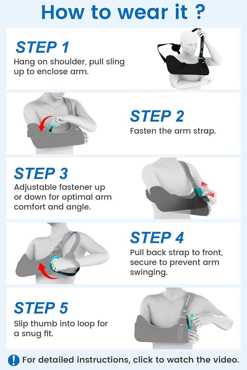 Velpeau Medical Arm Sling Shoulder Immobilizer for Women and Men, Black L - Image 9